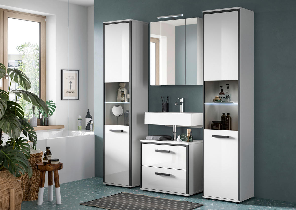 Badblock KOJAK weiß Hochglanz anthrazit grau B/H/T: ca. 171x188x37 cm KOJAK - weiß/anthrazit (171,00/188,00/37,00cm) - xonox.home