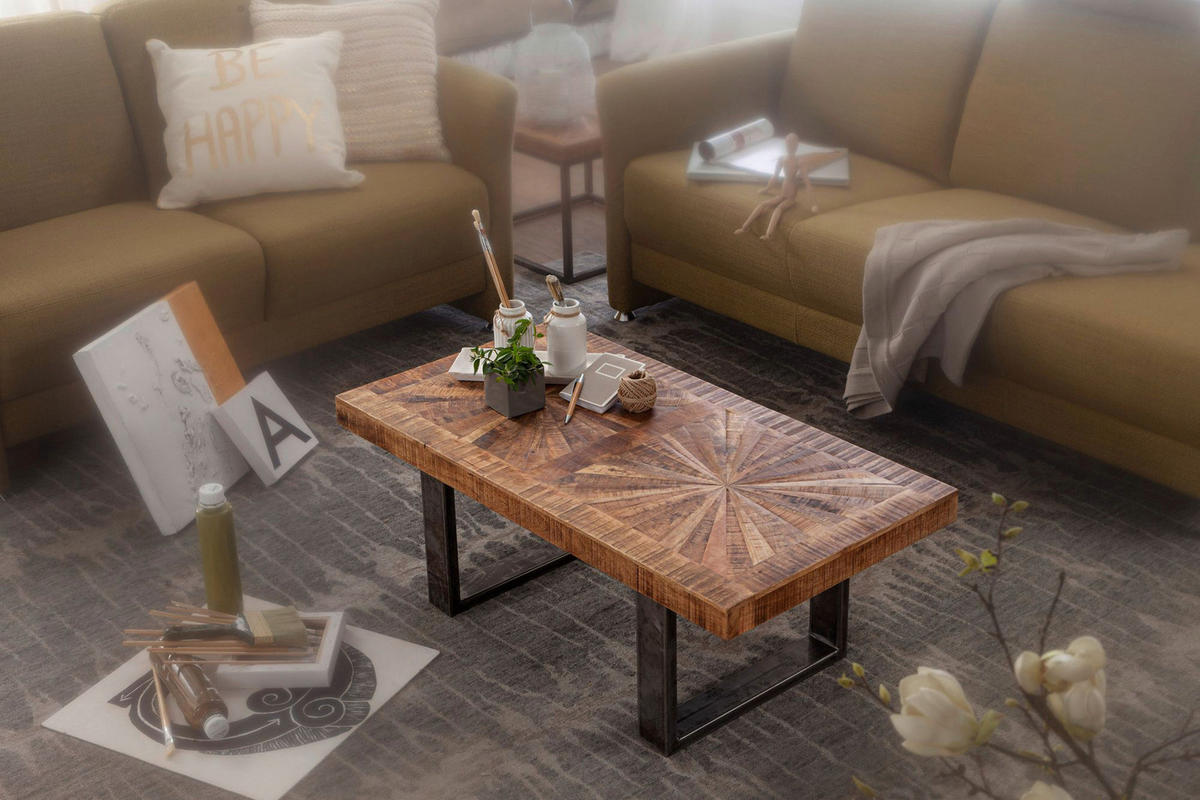 Wohnling Couchtisch natur grau Echtholz Edelstahl B/H/T: ca. 105x40x55 cm Couchtisch - natur/grau (105,00/40,00/55,00cm) - Wohnling