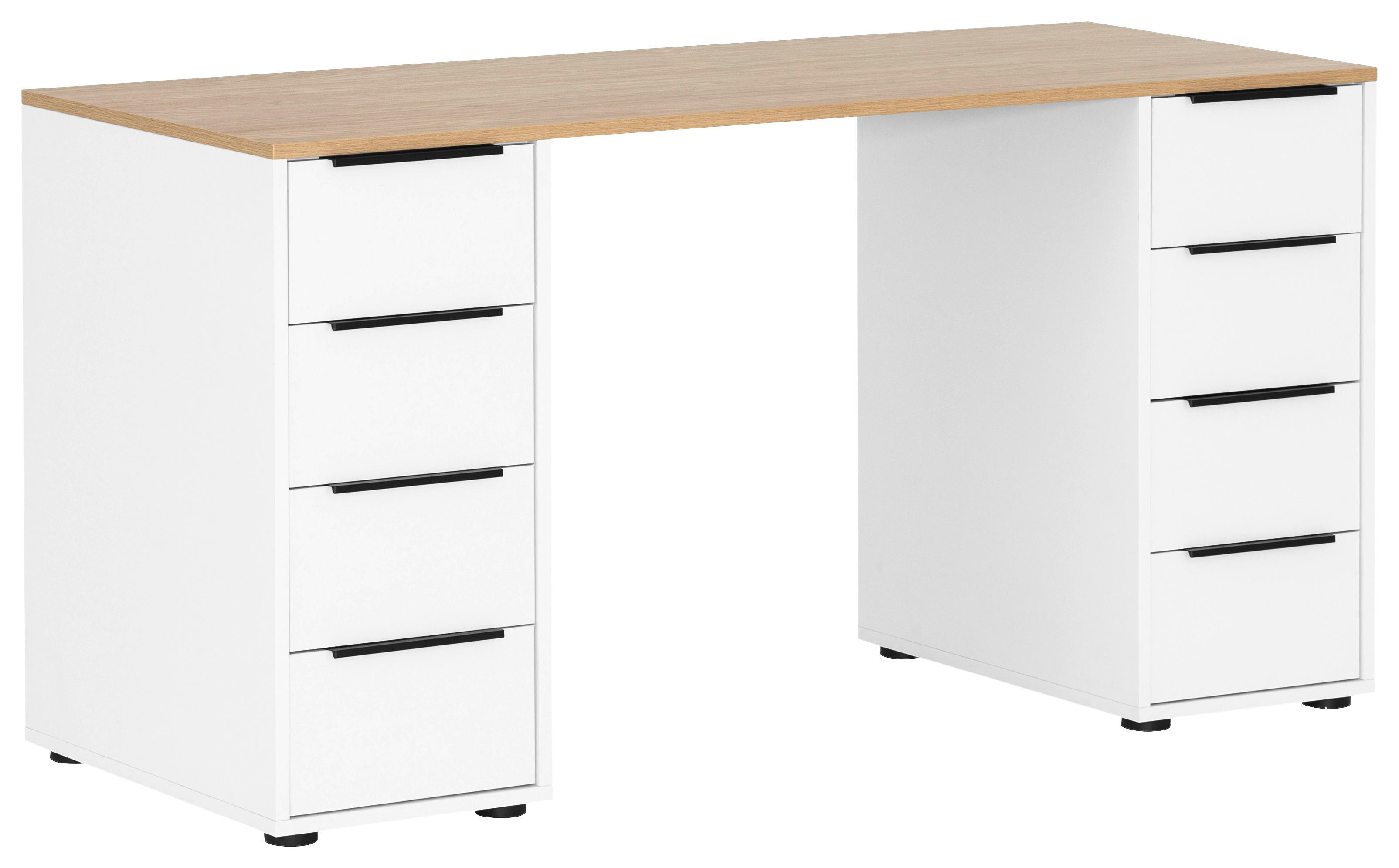 Schreibtisch Elma weiß matt Eiche hell Nachbildung B/H/T: ca. 140x73,1x55,5 cm Elma - Eiche/weiß (140,00/73,10/55,50cm) - Möbelpartner