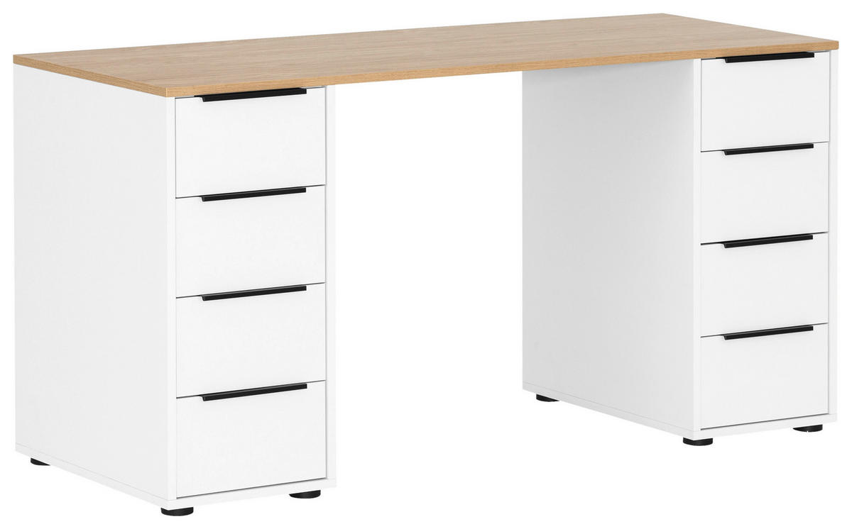 Schreibtisch Elma weiß matt Eiche hell Nachbildung B/H/T: ca. 140x73,1x55,5 cm Elma - Eiche/weiß (140,00/73,10/55,50cm) - Möbelpartner