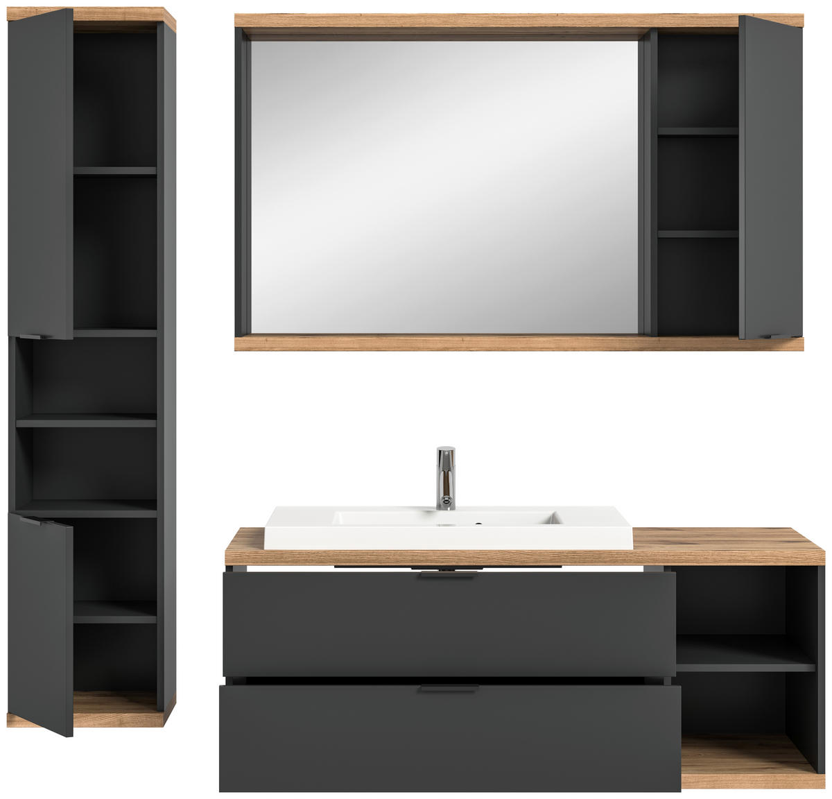 Badezimmer-Set Nuaro anthrazit Nox Oak Nachbildung B/H/T: ca. 185x190x31 cm Nuaro - anthrazit (185,00/190,00/31,00cm) - xonox.home