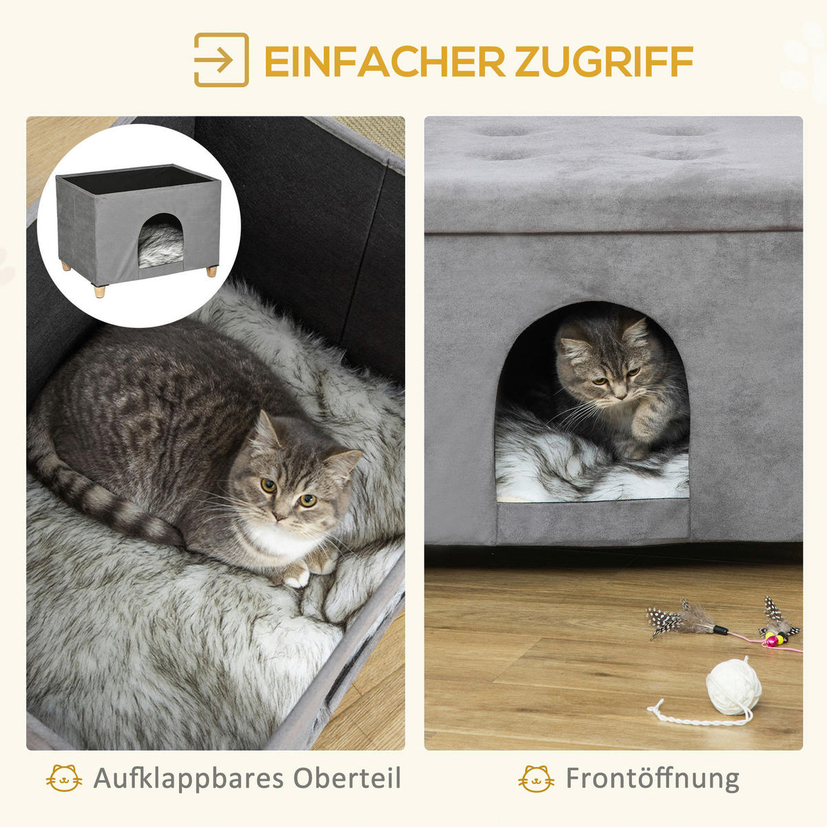 PawHut Katzenhaus grau Polyester B/H/L: ca. 45x44,5x60 cm Katzenhaus - grau (60,00/45,00/44,50cm) - PawHut