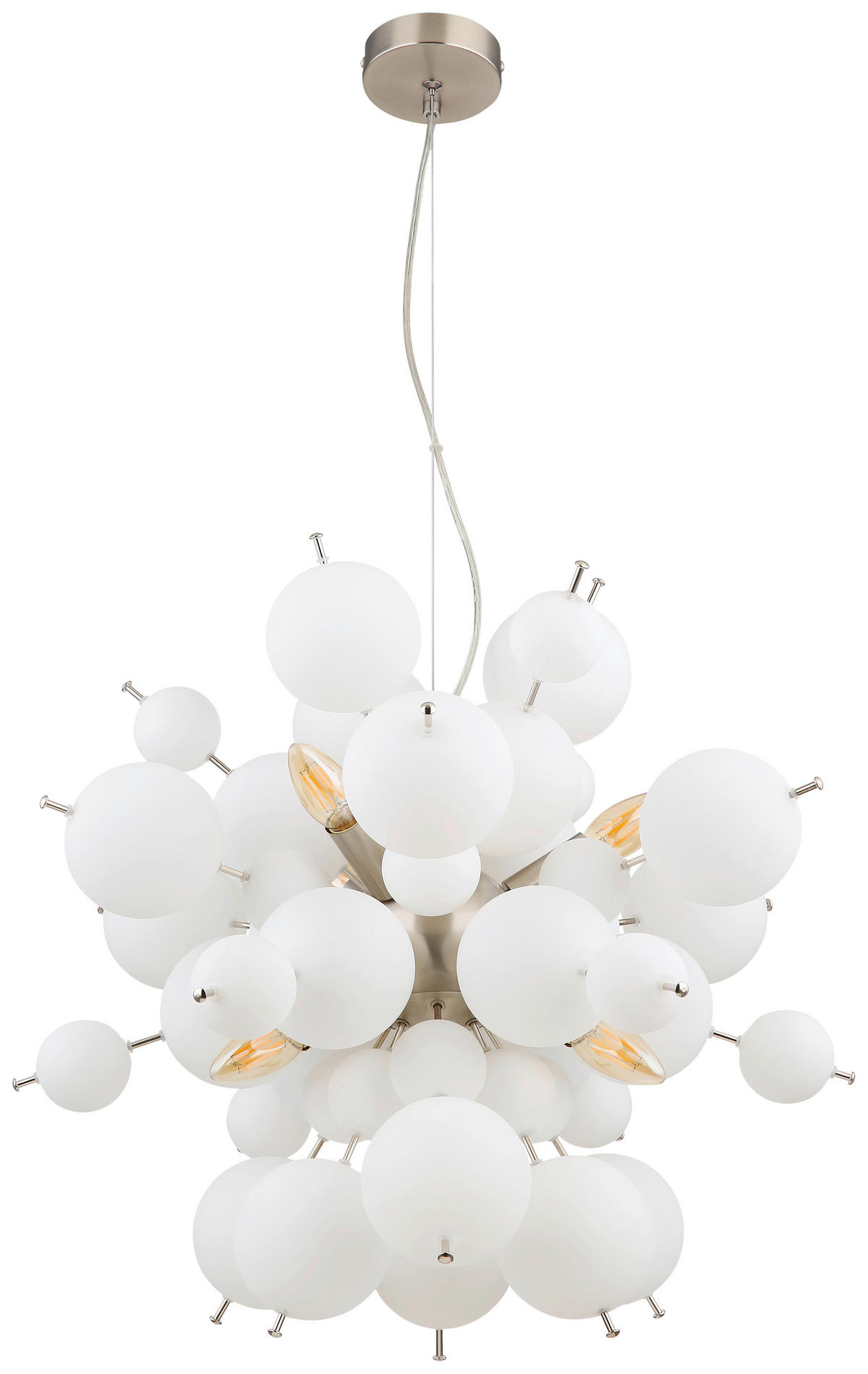 GLOBO Pendelleuchte nickel matt Glas Metall H/D: ca. 120x55 cm E14 6 Brennstellen UDO - nickel matt (55,00/120,00cm) - GLOBO