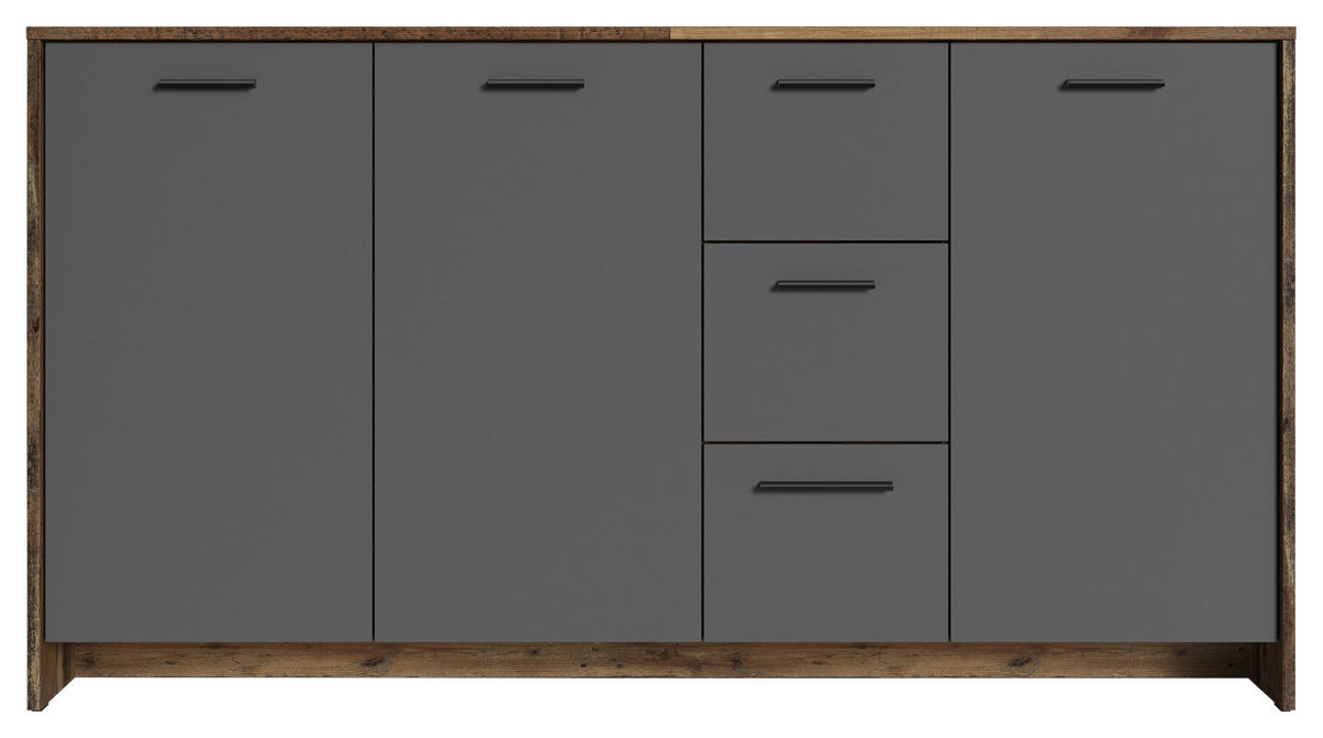 Sideboard BEN Eiche Old Wood Nachbildung anthrazit B/H/T: ca. 153x83x35 cm BEN - Eiche/anthrazit (153,00/83,00/35,00cm) - byLIVING