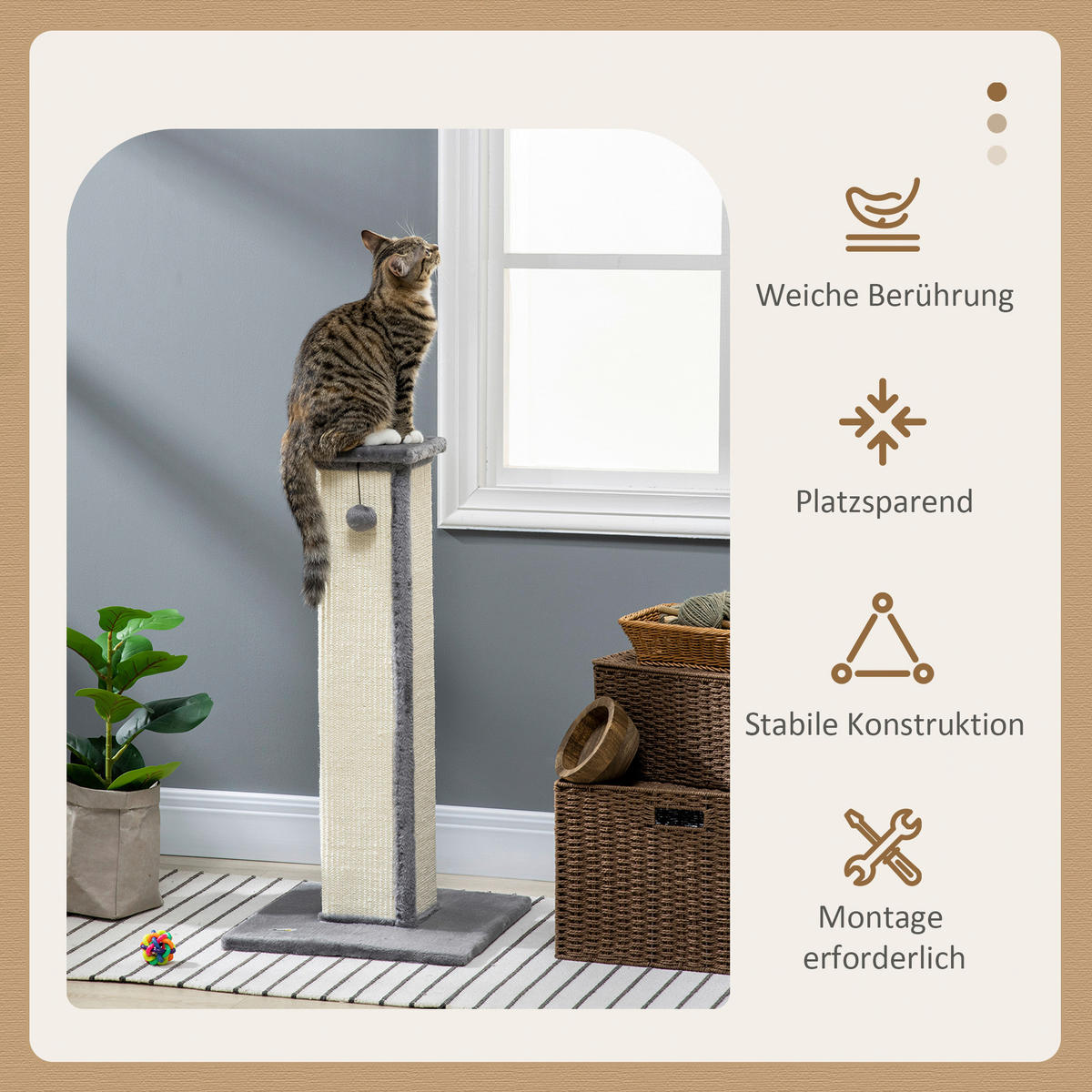 PawHut Kratzbaum grau Sisal B/H/L: ca. 41x81x41 cm Kratzbaum - cremeweiß/grau (41,00/41,00/81,00cm) - PawHut