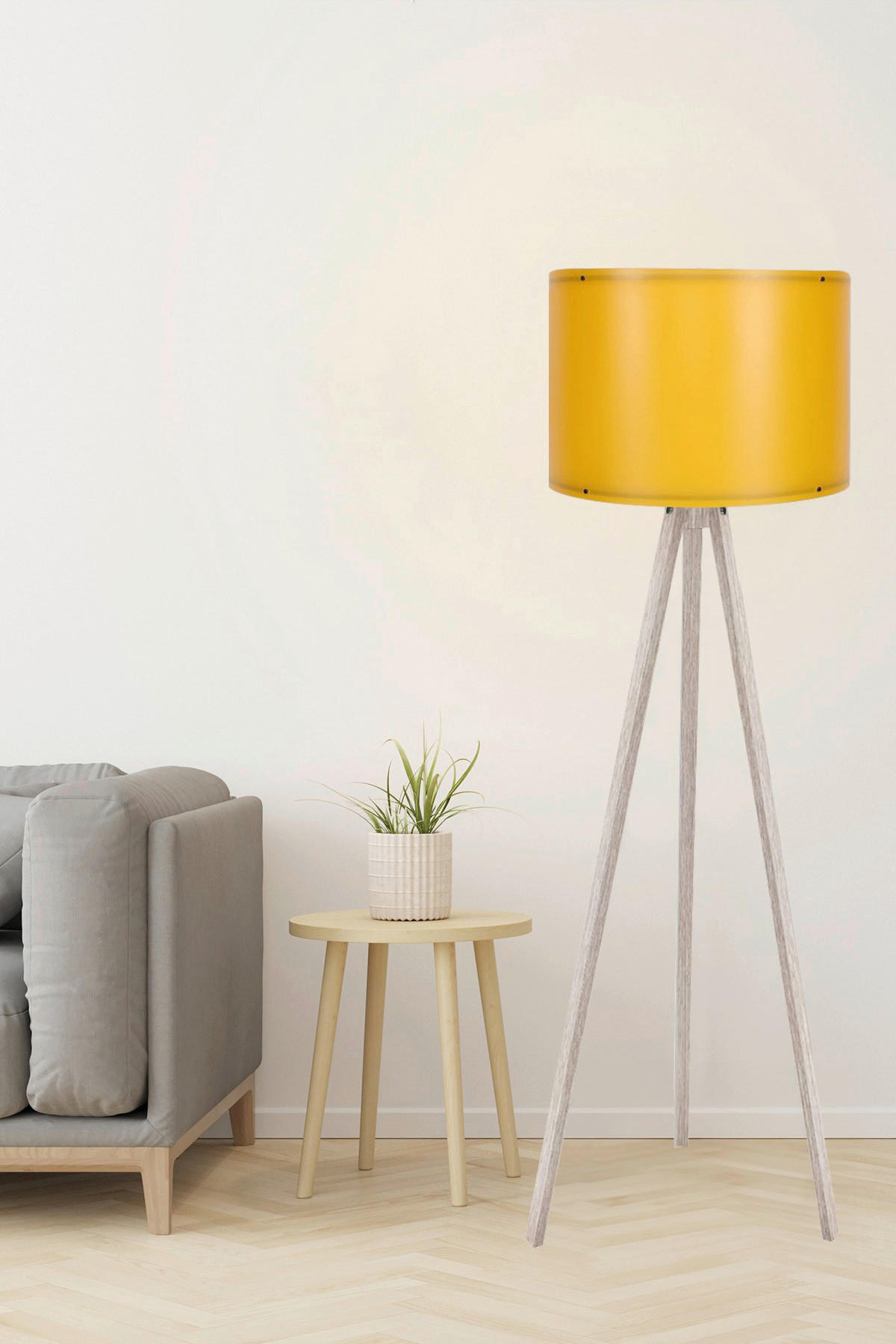 Opviq Stehleuchte gelb creme Polypropylen MDF B/H/L: ca. 38x145x38 cm E27 1 Brennstellen Stehleuchte_117 - gelb/creme (38,00/38,00/145,00cm) - Opviq