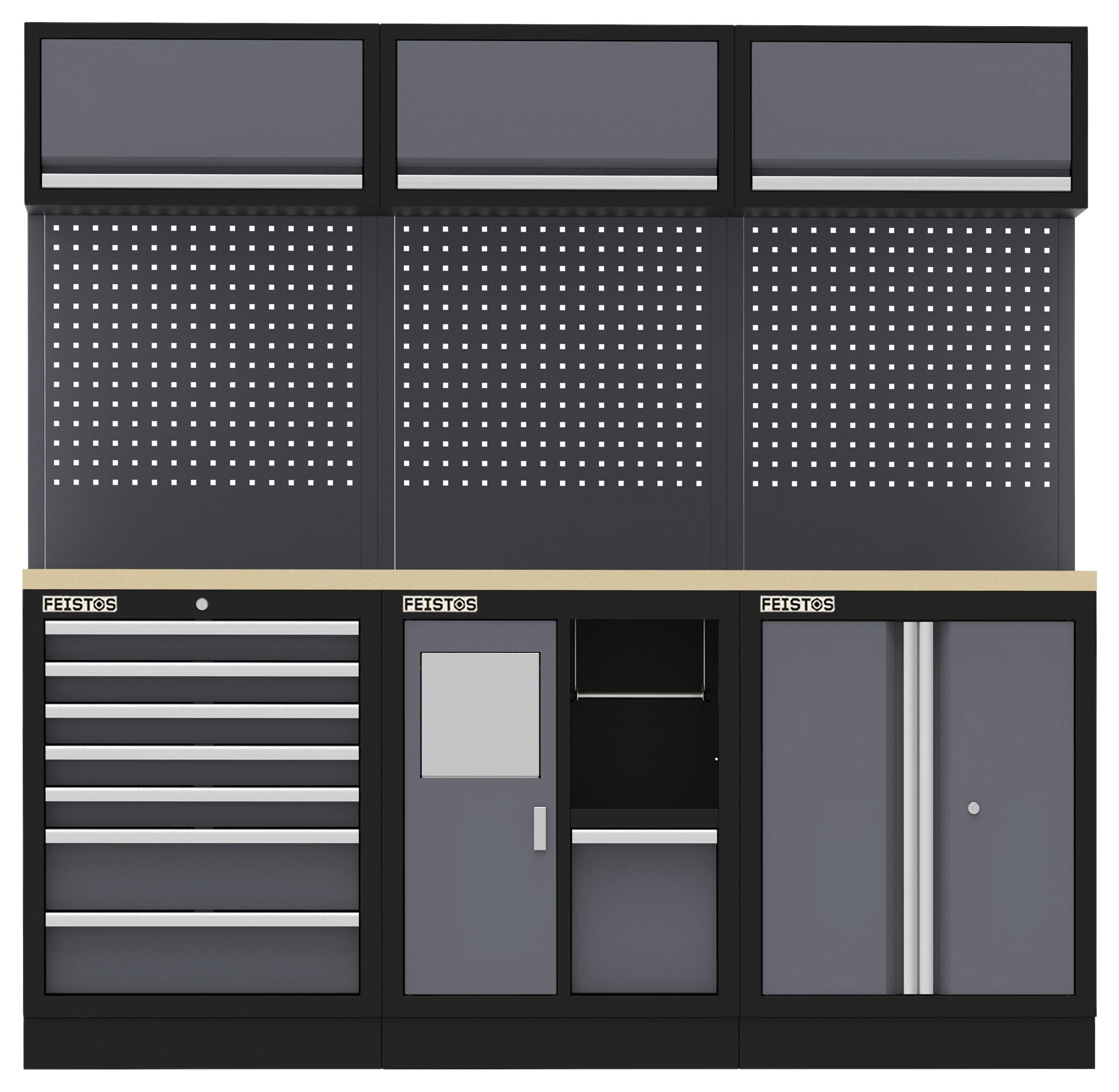 Werkstatteinrichtung Apollo schwarz B/H/L: ca. 204x200x46 cm Apollo - schwarz/anthrazit (46,00/204,00/200,00cm) - Feistos