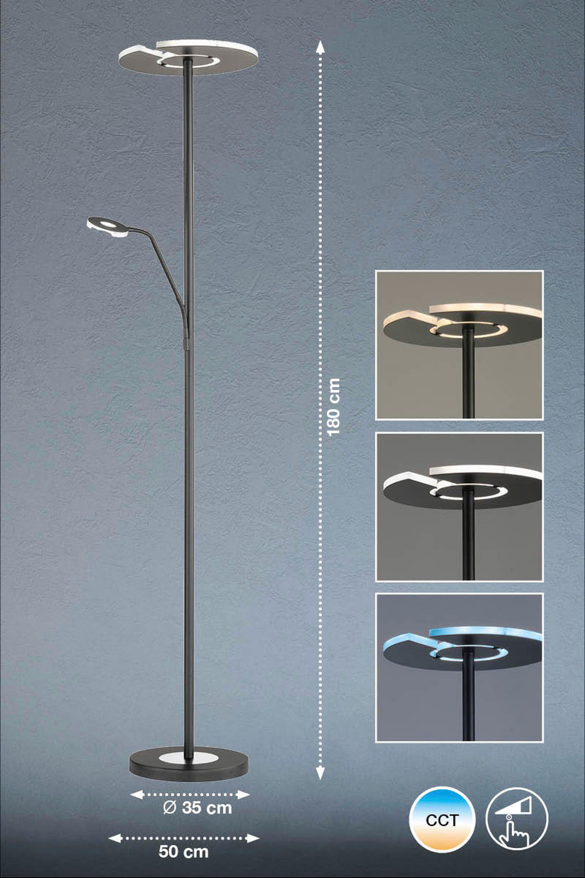 Fischer & Honsel LED-Stehleuchte 40318 Chrom schwarz Metall B/H/T: ca. 35x180x50 cm 1 Brennstellen Dent - schwarz/Chrom (35,00/180,00/50,00cm) - Fischer & Honsel