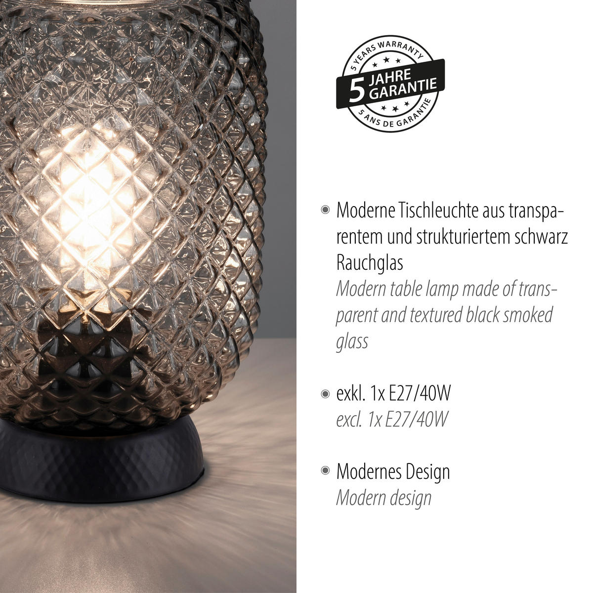 Just Light Tischleuchte 14906-18 schwarz Rauchglas H/D: ca. 23x15 cm E27 1  Brennstellen ▷ online bei POCO kaufen | Tischlampen