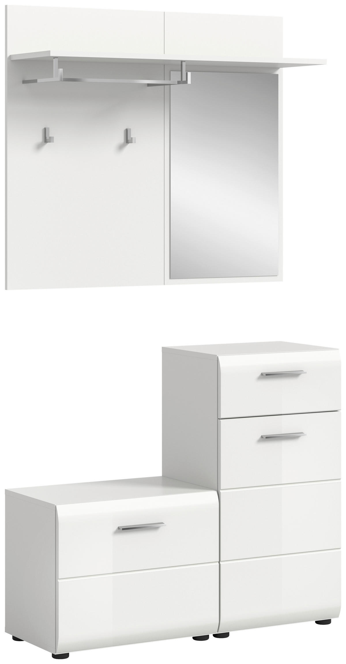 Garderobe Ice weiß weiß Hochglanz Spiegel B/H/T: ca. 98x191x35 cm Ice - weiß (98,00/191,00/35,00cm) - xonox.home