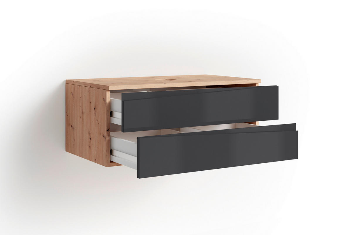 Waschbeckenunterschrank SHAPE Eiche Artisan Nachbildung anthrazit B/H/T: ca. 80x33x47 cm SHAPE - Eiche/anthrazit (80,00/33,00/47,00cm) - byLIVING