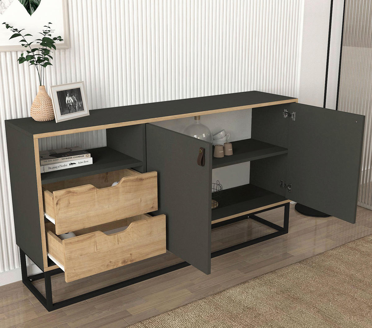 Sideboard Dolores anthrazit Safir Nachbildung B/H/T: ca. 150x80x35 cm Dolores - anthrazit/Safir (150,00/80,00/35,00cm) - moebel17