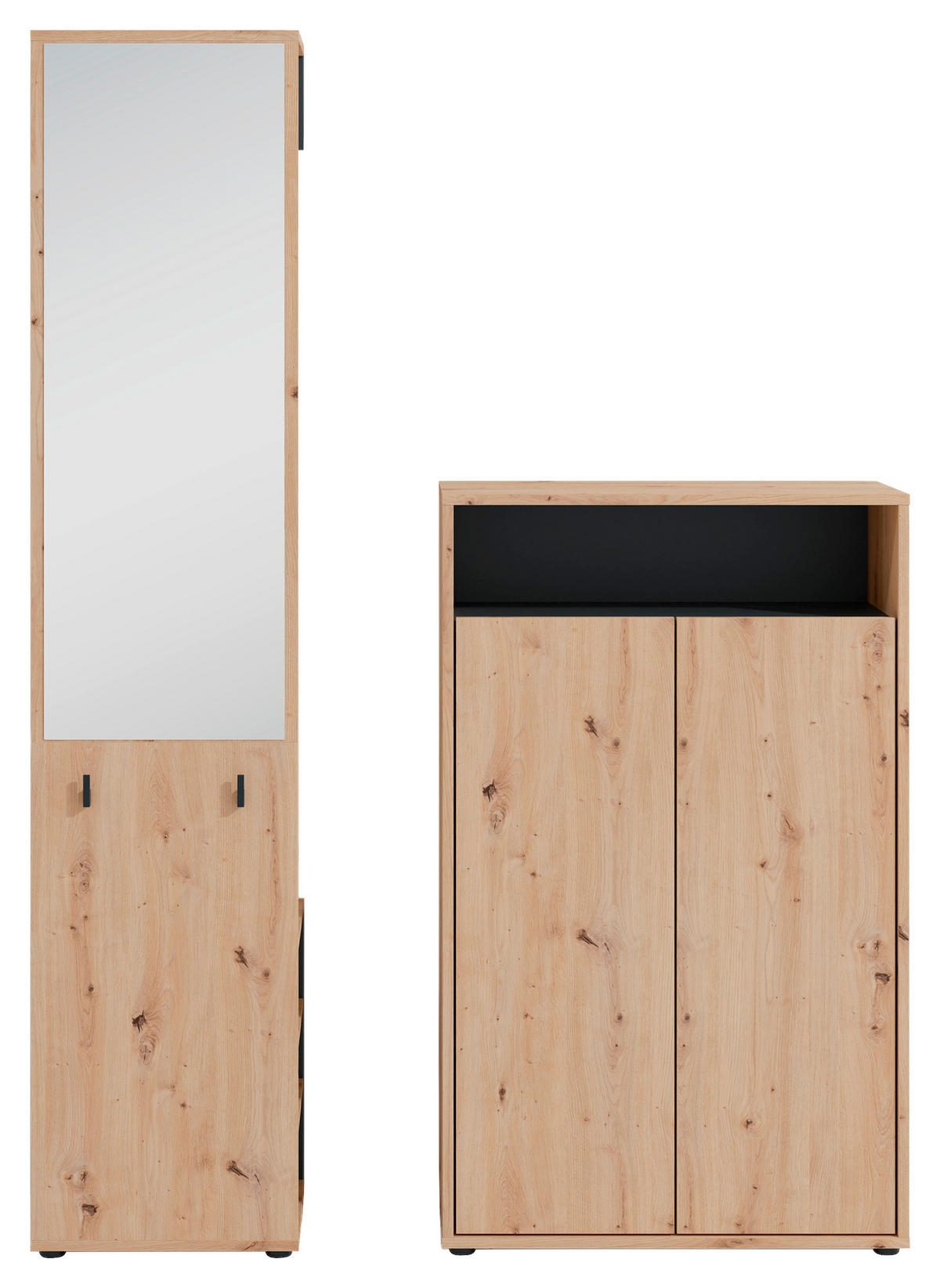 Garderobe Lyon Eiche Artisan Nachbildung schwarz B/H/T: ca. 70x115x33,5 cm Lyon - Eiche/schwarz (70,00/115,00/33,50cm) - byLIVING