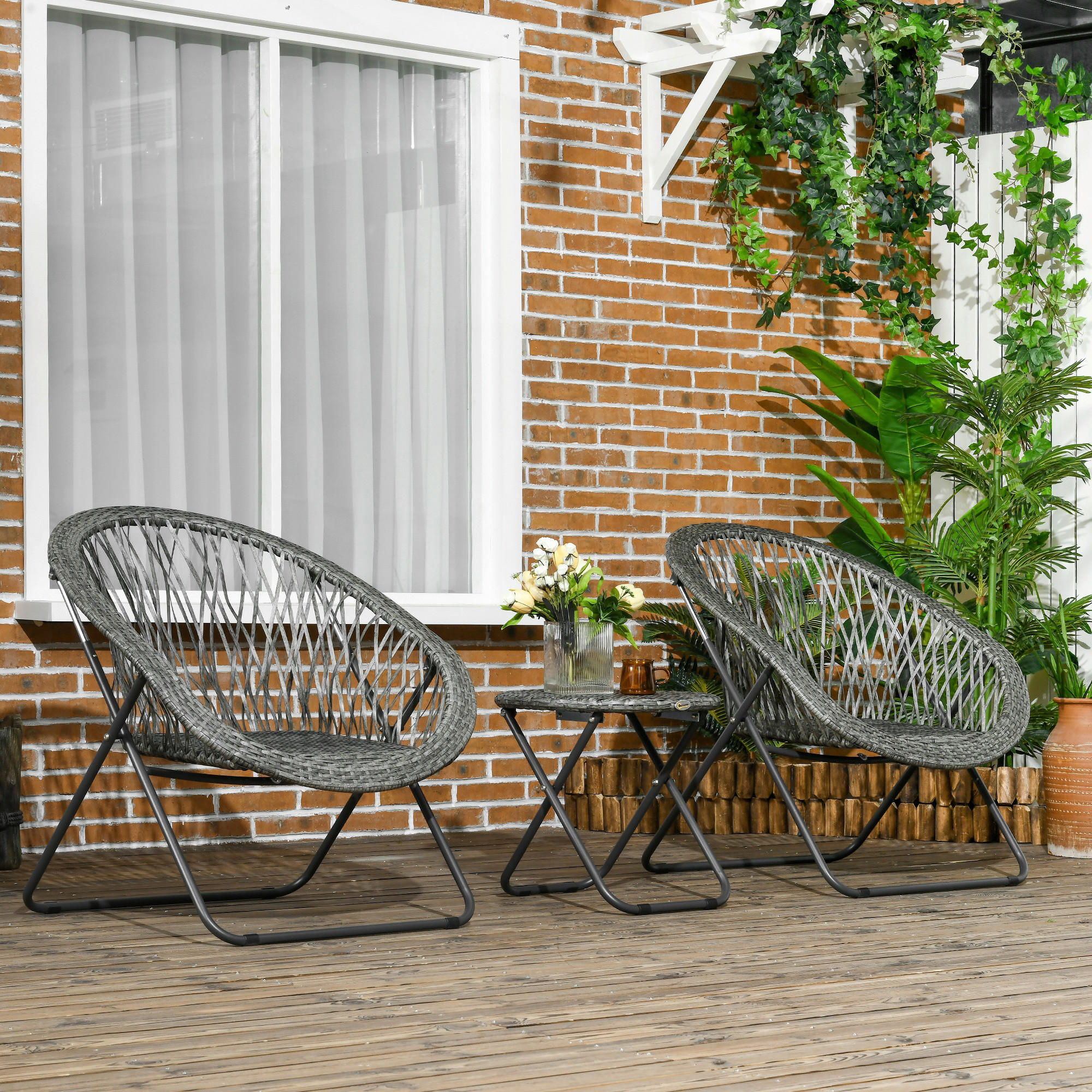 Outsunny Bistro-Set grau Kunststoff B/H/L: ca. 77x78x76 cm Bistro-Set - grau (76,00/77,00/78,00cm) - Outsunny