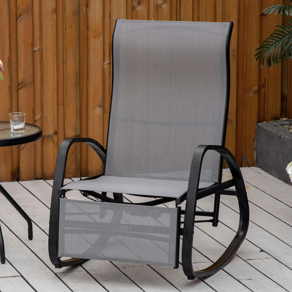 Outsunny Schaukelstuhl grau Metall B/H/L: ca. 64x96,5x90 cm Schaukelstuhl - grau (90,00/64,00/96,50cm) - Outsunny