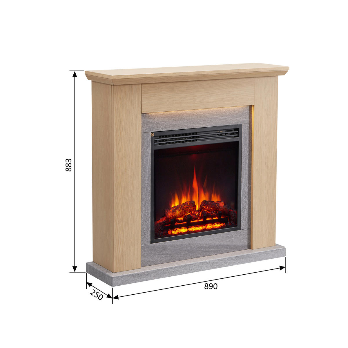 Balderia Elektrischer Kamin Elektrischer-Kamin Pandora hellbraun MDF Metall B/H/T: ca. 89x88,3x25 cm ca. 2000 W El.-Kamin Pandora EF374A-MT374B-NO - hellbraun (89,00/88,30/25,00cm) - Balderia