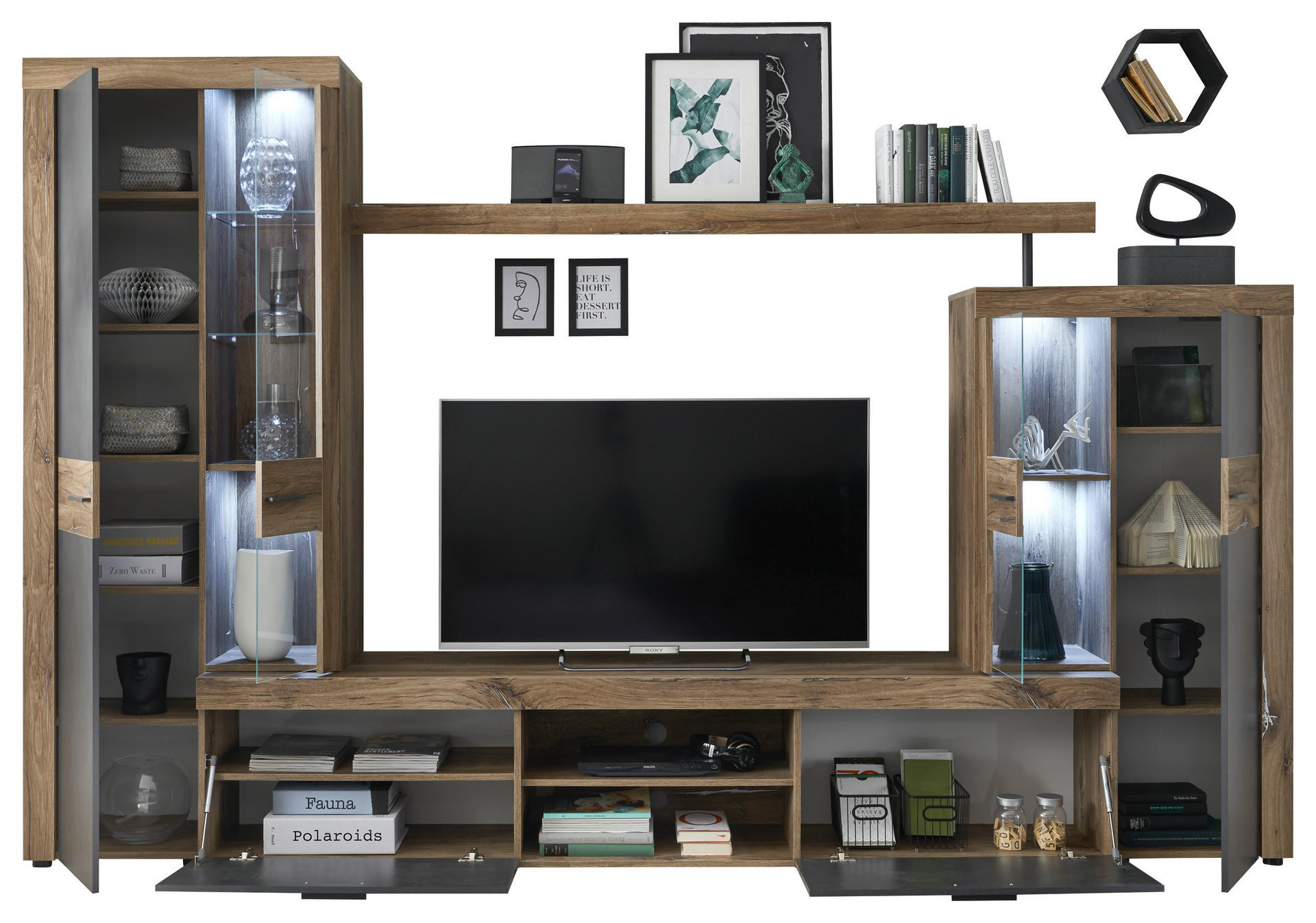 Thumbnail - Wohnwand Boost Eiche Flagstaff Nachbildung Matera Nachbildung B/H/T: ca. 320x205x45 cm