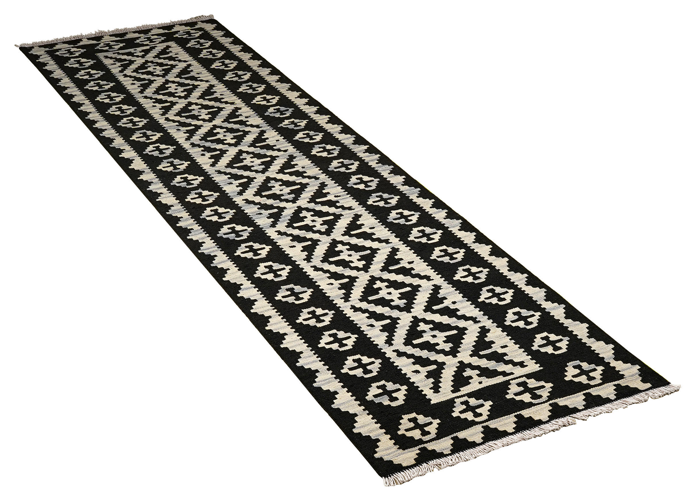 PersaTepp Teppich Kelim Gashgai schwarz B/H/L: ca. 83x1x293 cm Kelim Gashgai - beige/schwarz (293,00/83,00/1,00cm) - PersaTepp