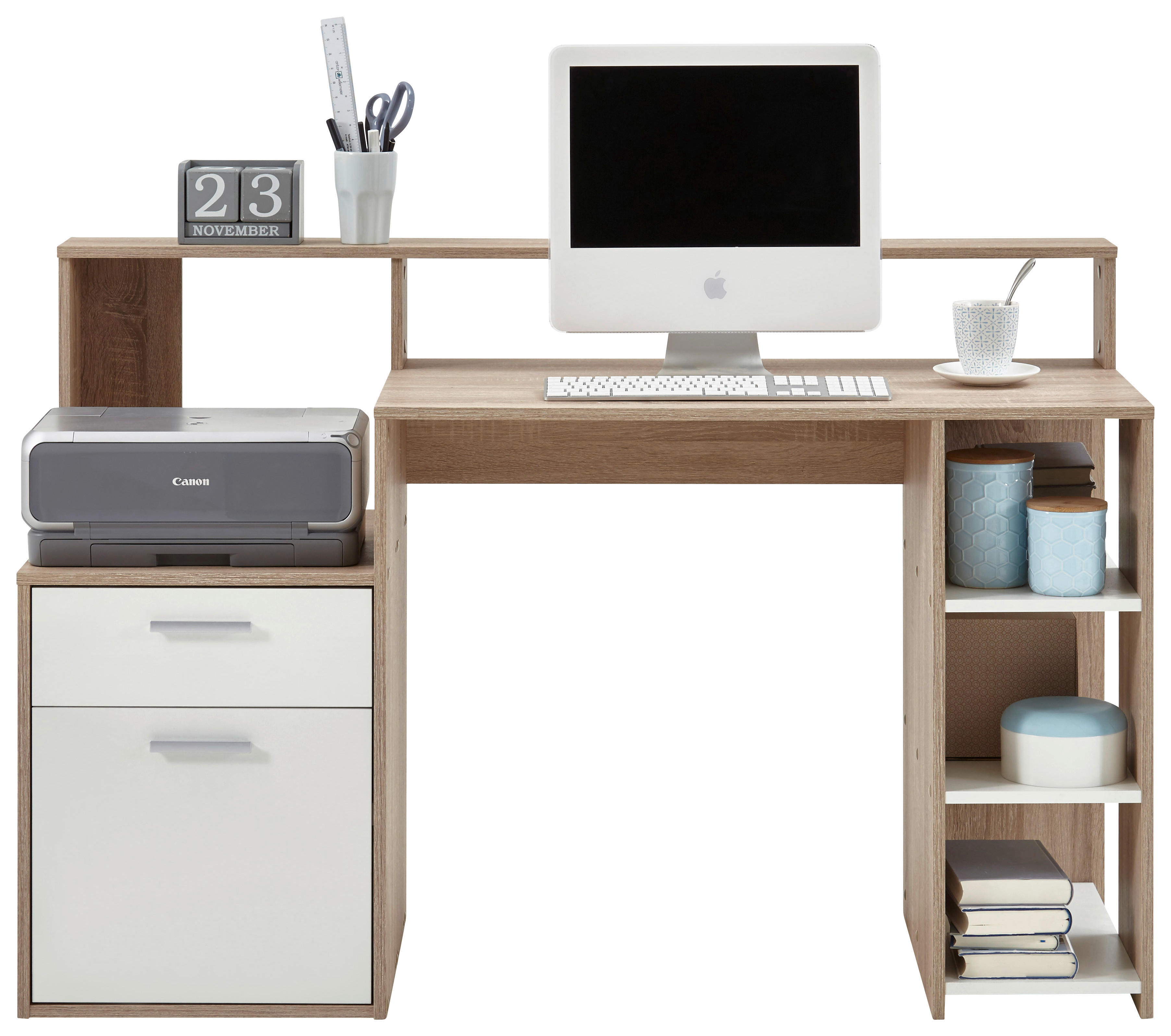 Schreibtisch  Eiche Sonoma Nachbildung weiß B/H/T: ca. 139x92x54 cm Bolton_Schreibtisch 3006-001 - Eiche/weiß (139,00/92,00/54,00cm)