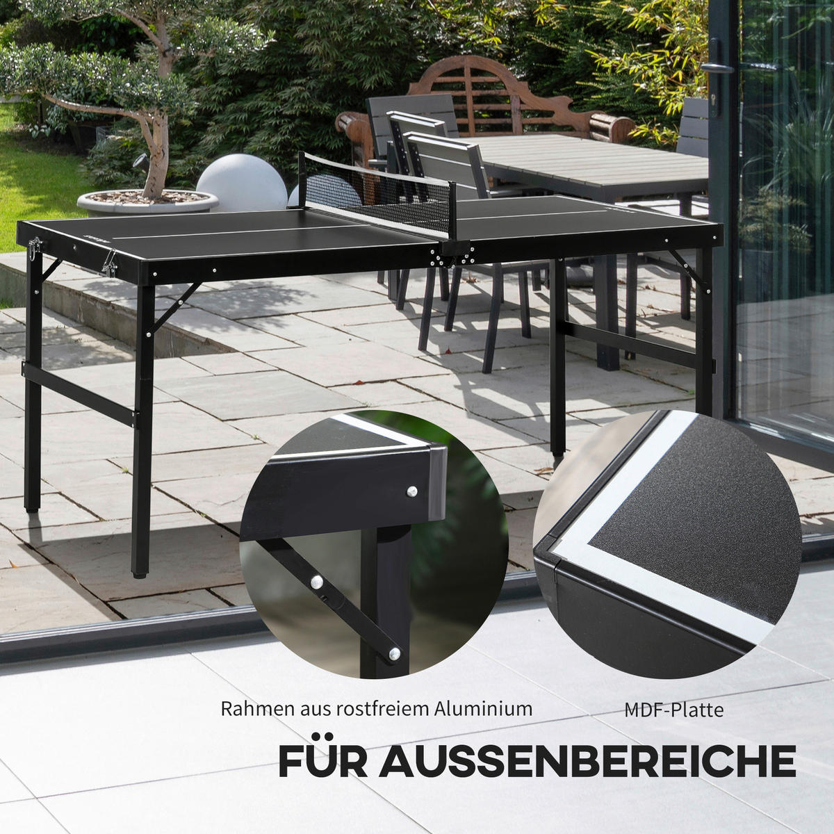 SPORTNOW Mini Tischtennisplatte schwarz Aluminium B/H/L: ca. 76x72x152 cm Mini Tischtennisplatte - schwarz (152,00/76,00/72,00cm) - SPORTNOW