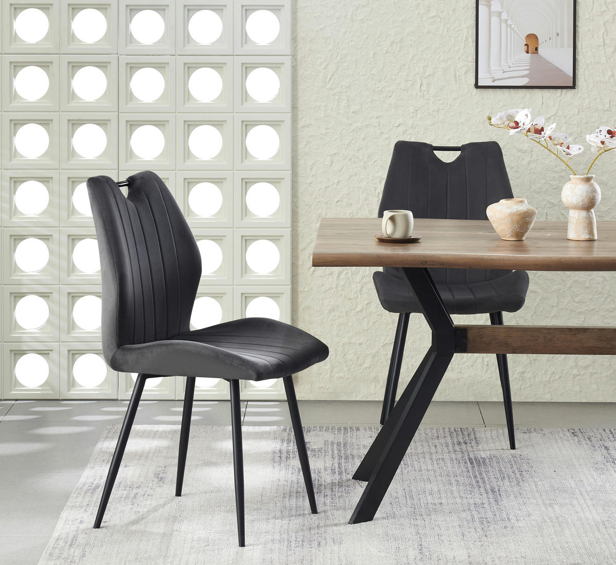 Stuhl CHRISTIN, 2er Set anthrazit schwarz B/H/T: ca. 52x75x58 cm CHRISTIN, 2er Set - schwarz/anthrazit (52,00/75,00/58,00cm) - xonox.home