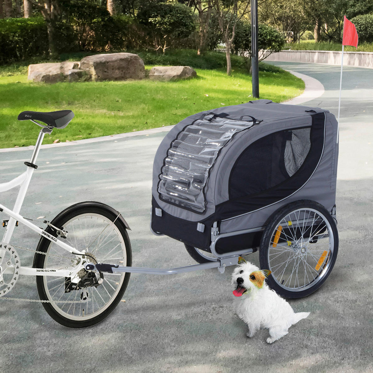 PawHut Fahrradanhänger für Hunde 20 Zoll grau grau B/H/L: ca. 90x110x130 cm Radanhänger f. Hunde D00-050 - grau (130,00/90,00/110,00cm) - PawHut