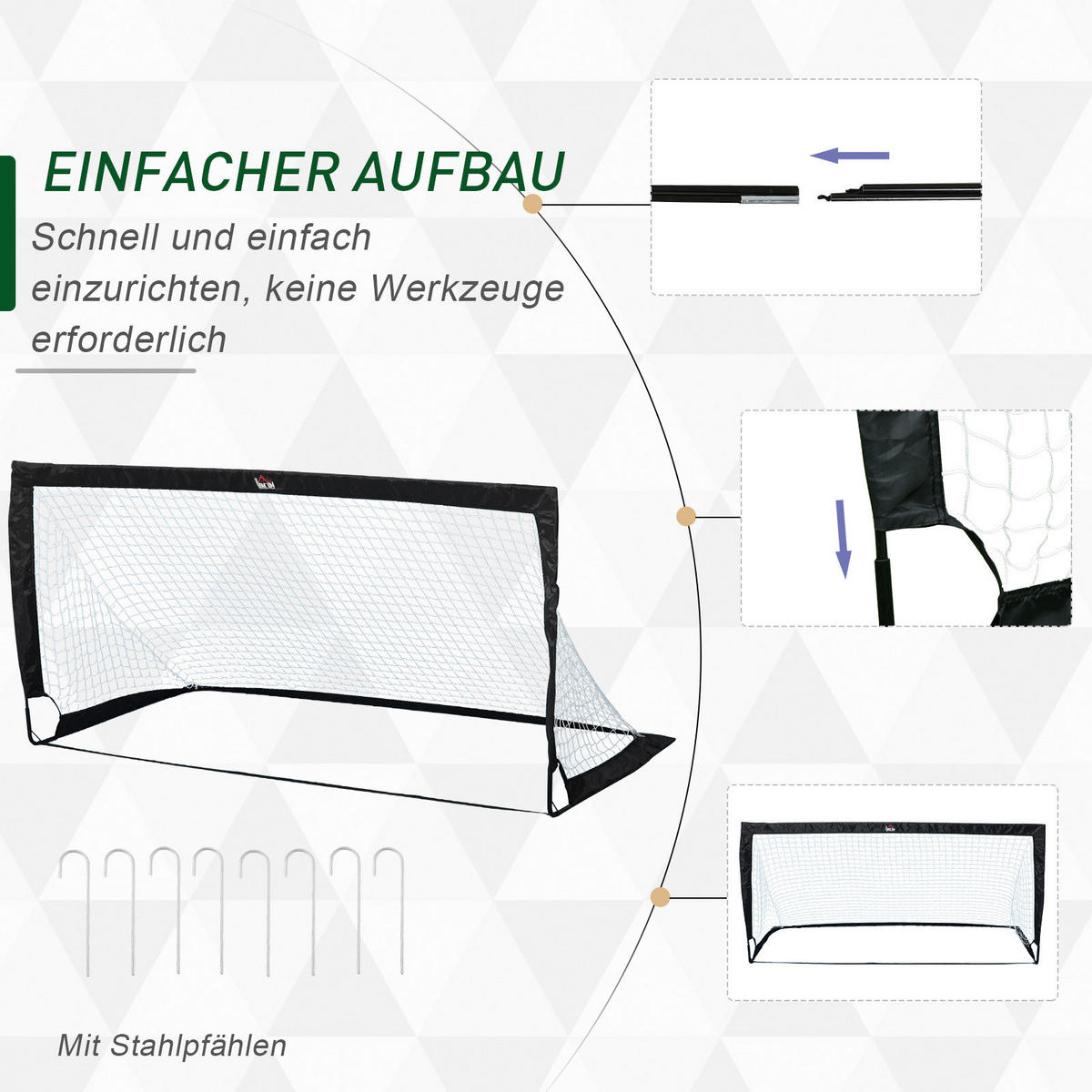 HOMCOM Fußballtor schwarz B/H/T: ca. 90x89x86 cm Fußballtor im 2er Set - weiß/schwarz (90,00/89,00/86,00cm) - HOMCOM