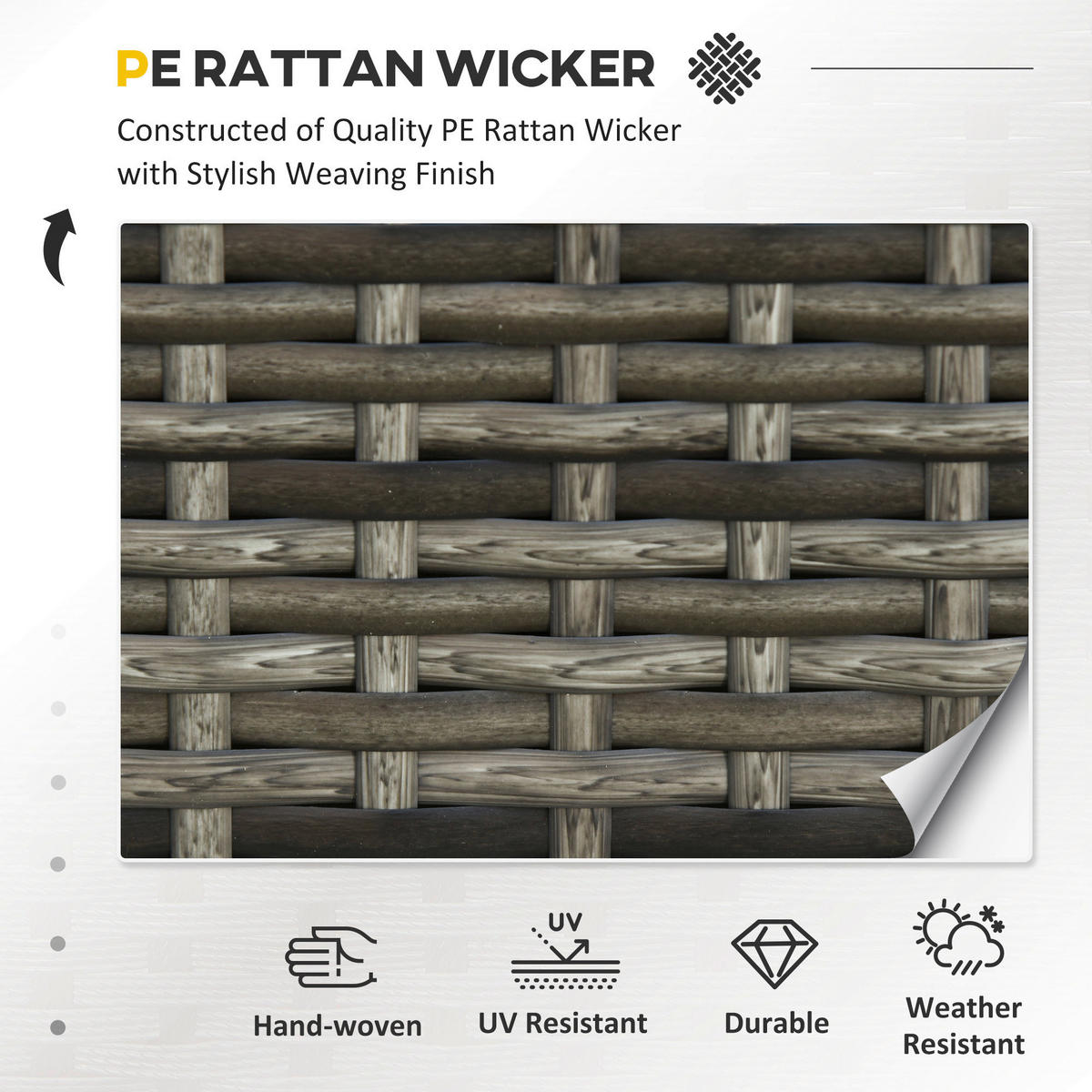 Outsunny Gartensofa grau Polyrattan B/H/L: ca. 70x130x80 cm Rattan_Sofa - grau (80,00/70,00/130,00cm) - Outsunny