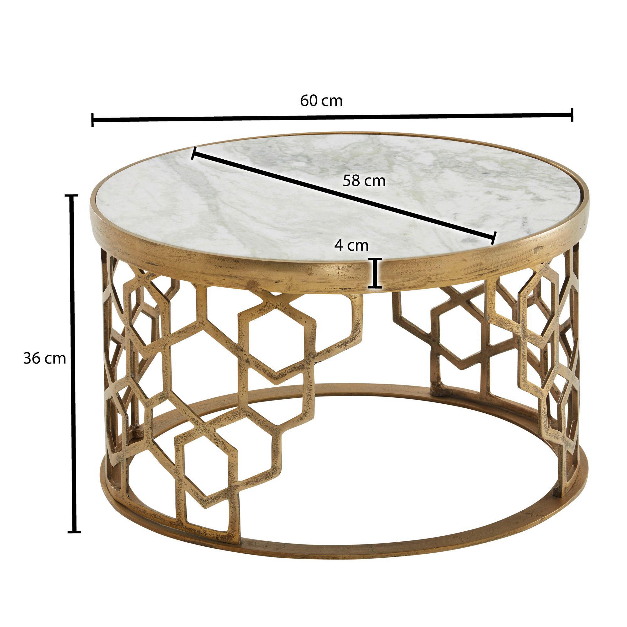 Couchtisch weiß gold B/H/T: ca. 80x36x60 cm Couchtisch - gold/weiß (80,00/36,00/60,00cm) - Wohnling