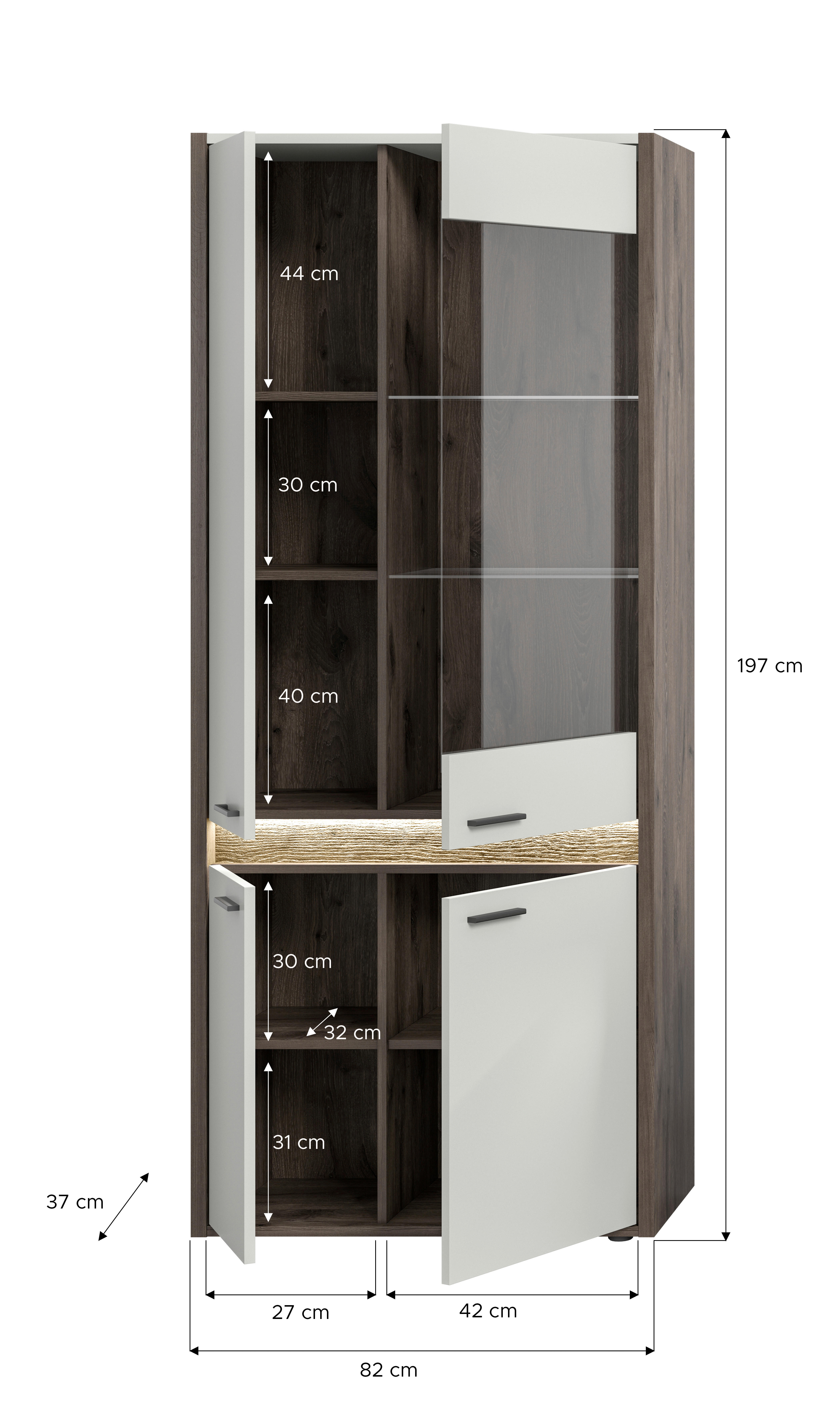 Vitrine Falcona Nox Oak Nachbildung hellgrau B/H/T: ca. 82x198x37 cm Falcona - hellgrau (82,00/198,00/37,00cm) - xonox.home