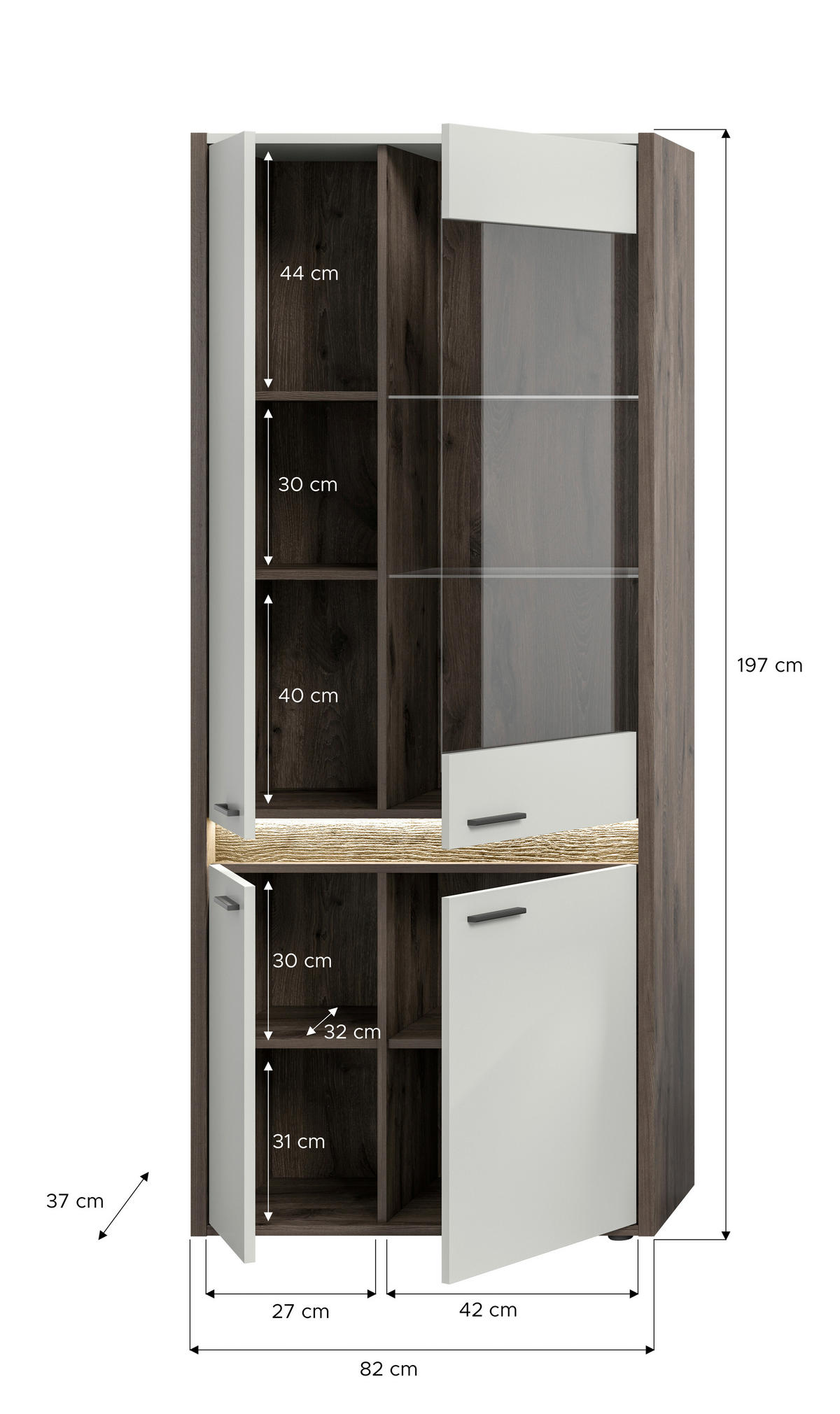 Vitrine Falcona Nox Oak Nachbildung hellgrau B/H/T: ca. 82x198x37 cm Falcona - hellgrau (82,00/198,00/37,00cm) - xonox.home