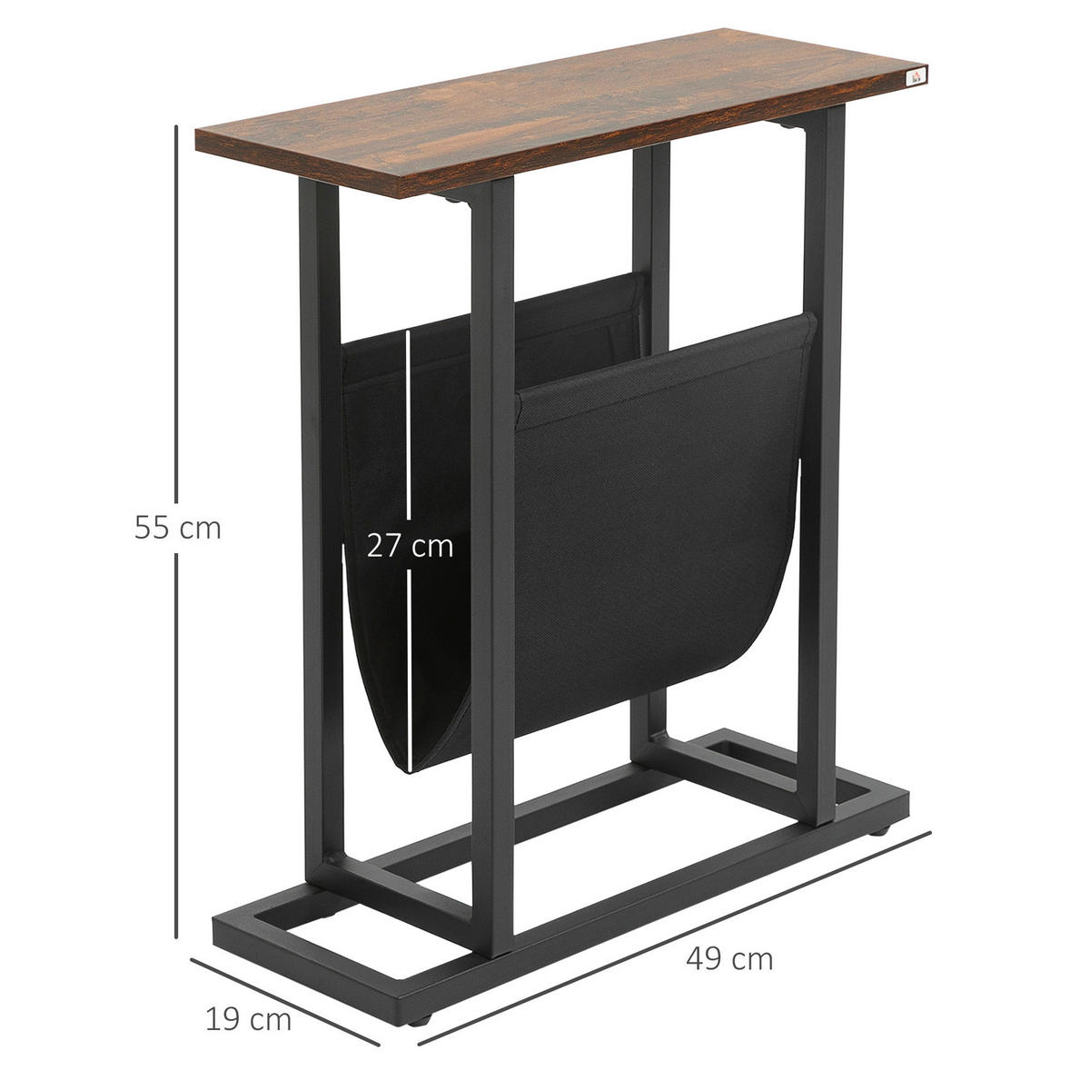 HOMCOM Beistelltisch schwarz Spanplatte B/H/L: ca. 19x49x55 cm Beistelltisch - dunkelbraun/schwarz (55,00/19,00/49,00cm) - HOMCOM