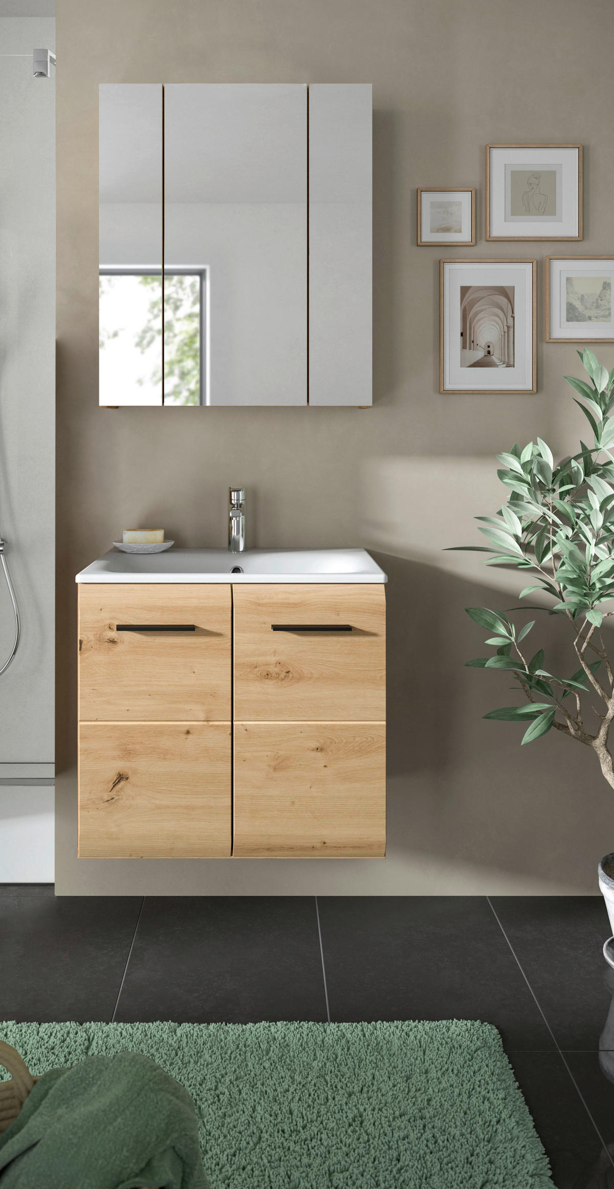 Badezimmer-Set Ice Artisan Oak Nachbildung B/H/T: ca. 60x185x46 cm Ice - (60,00/185,00/46,00cm) - xonox.home