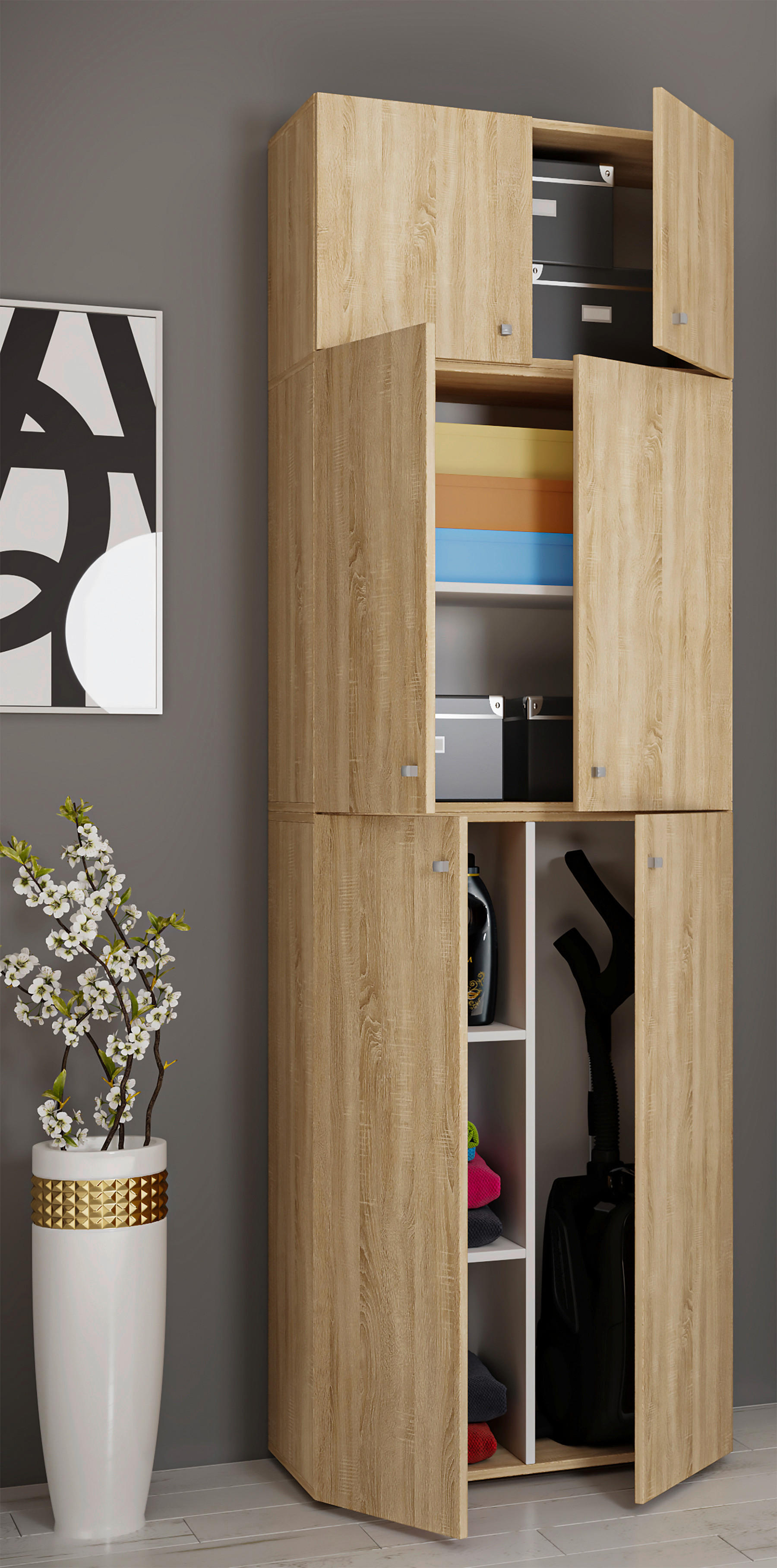 Putzschrank Lona Eiche Sonoma Nachbildung weiß B/H/T: ca. 70x223x39 cm Lona - Eiche/weiß (70,00/223,00/39,00cm) - VCM Möbel