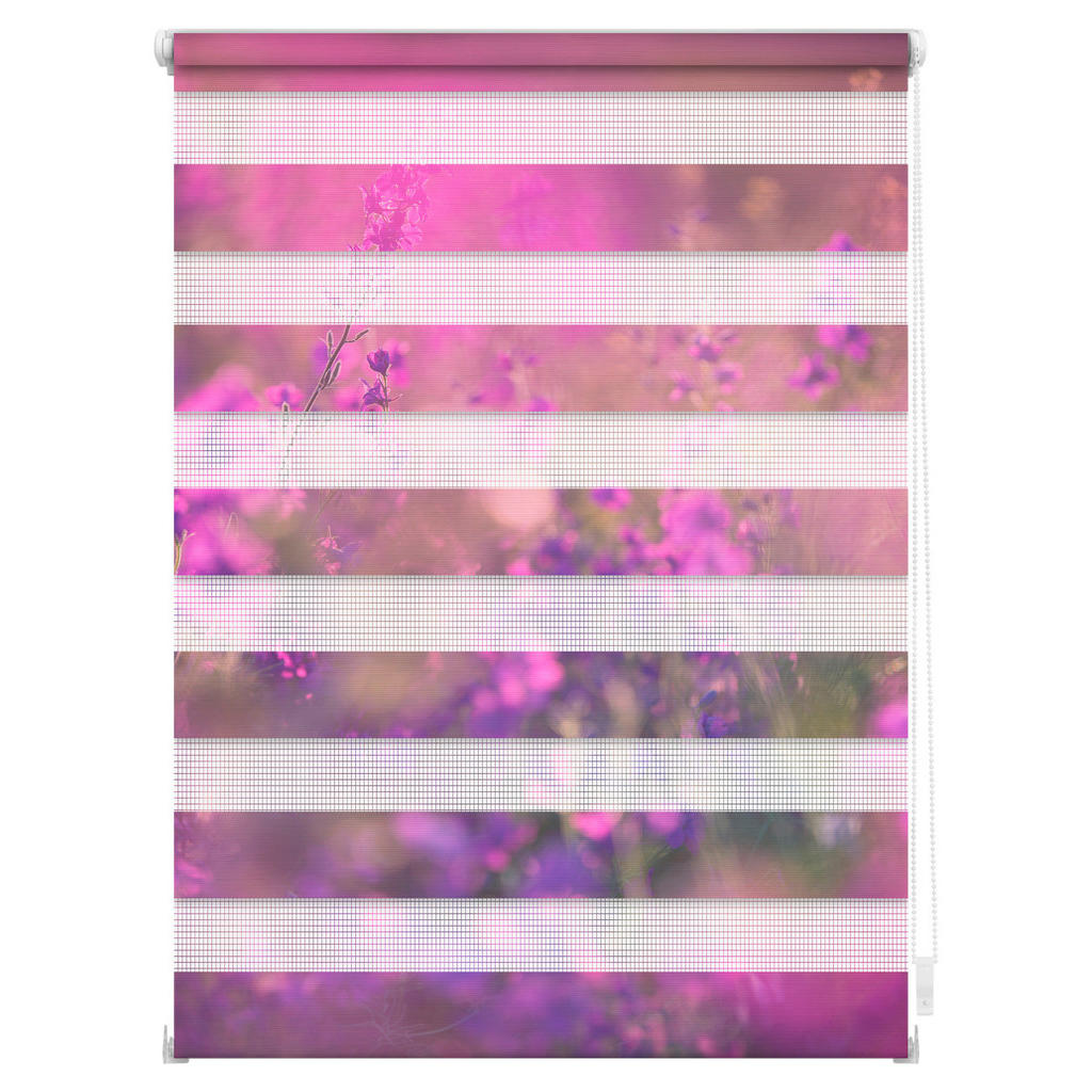 Thumbnail - Doppelrollo Duo Blumenwiese violett B/L: ca. 45x150 cm