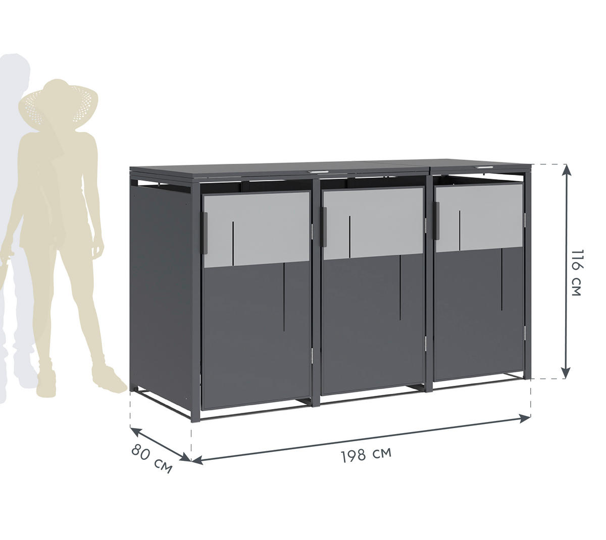 Westmann Mülltonnenbox Tonus anthrazit B/H/L: ca. 198x116x80 cm Tonus - anthrazit (80,00/198,00/116,00cm) - Westmann