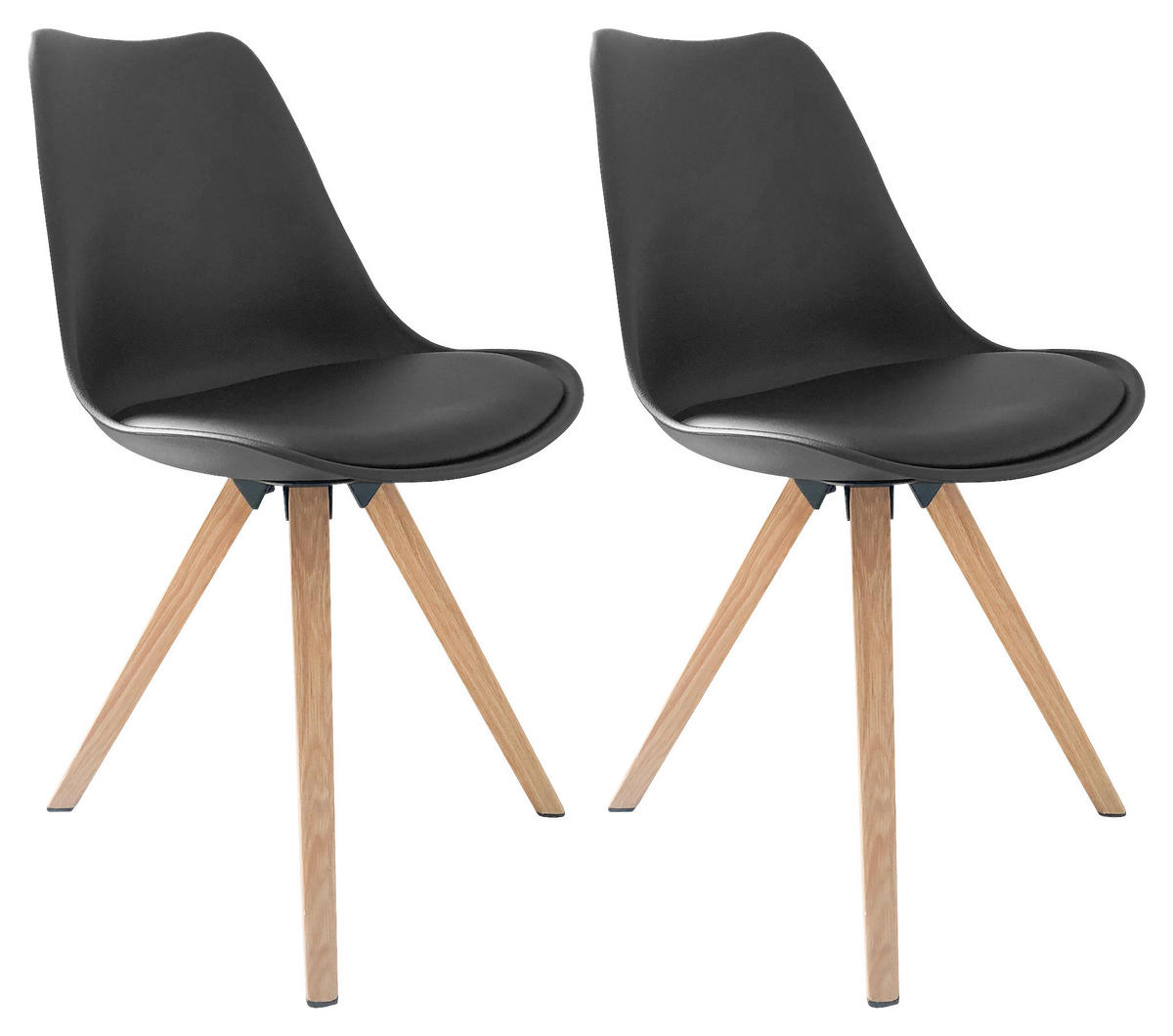 Stuhl KIRA  2er-Set schwarz schwarz Eiche Kunststoff Kunstleder Metall B/H/T: ca. 48x86x55,5 cm KIRA  2er-Set - Eiche/schwarz (48,00/86,00/55,50cm) - byLIVING