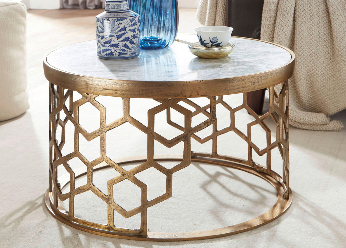 Wohnling Couchtisch weiß gold B/H/T: ca. 80x36x60 cm Couchtisch - gold/weiß (80,00/36,00/60,00cm) - Wohnling