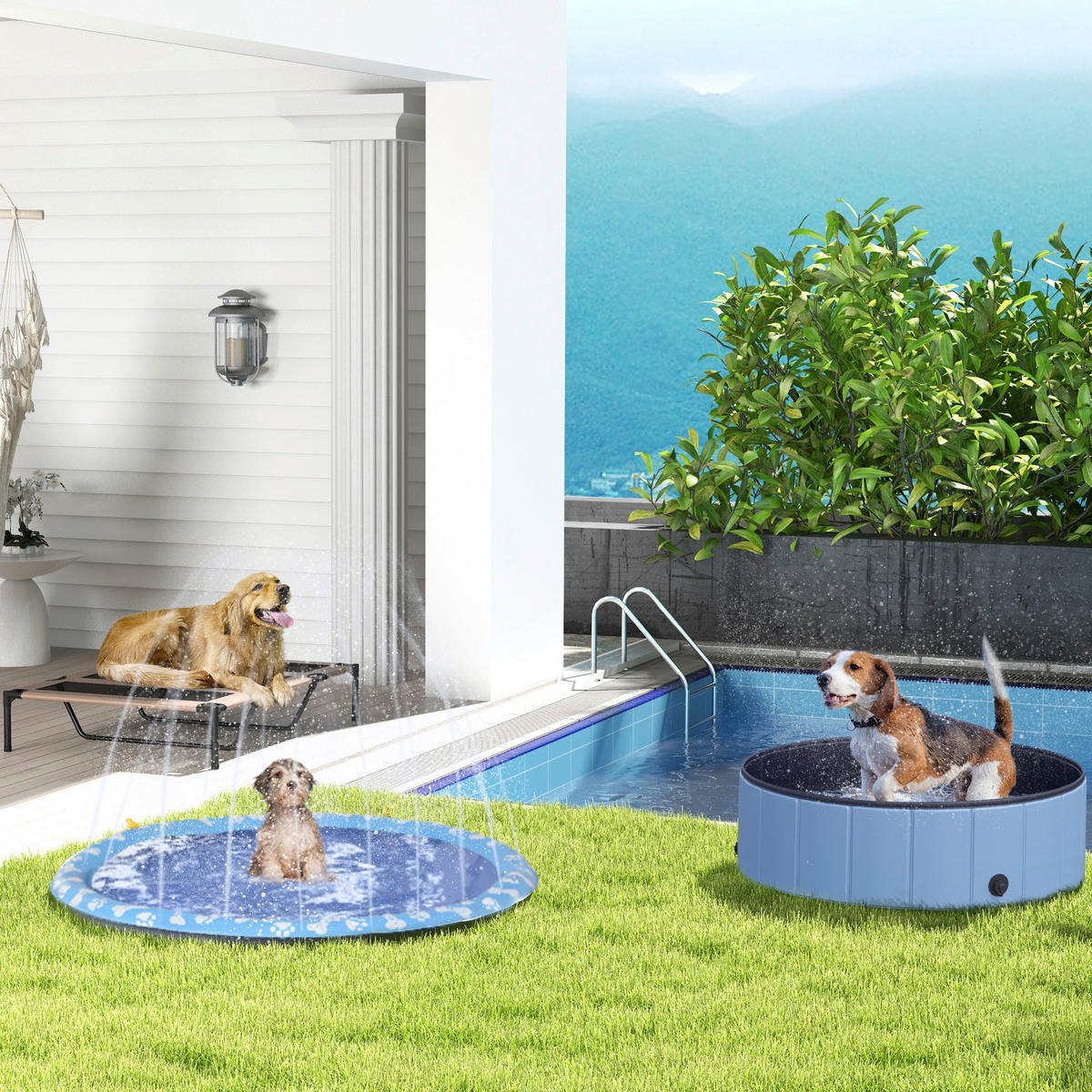PawHut Hunde-Planschbecken blau Kunststoff B/H/L: ca. 150x1x150 cm Hunde-Planschbecken - blau (150,00/150,00/1,00cm) - PawHut