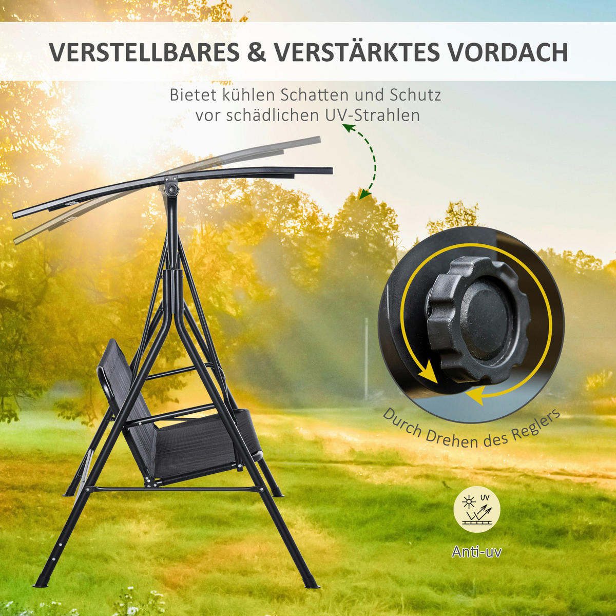 Outsunny Hollywoodschaukel schwarz Metall B/H/L: ca. 110x155x172 cm Hollywoodschaukel - schwarz (172,00/110,00/155,00cm) - Outsunny