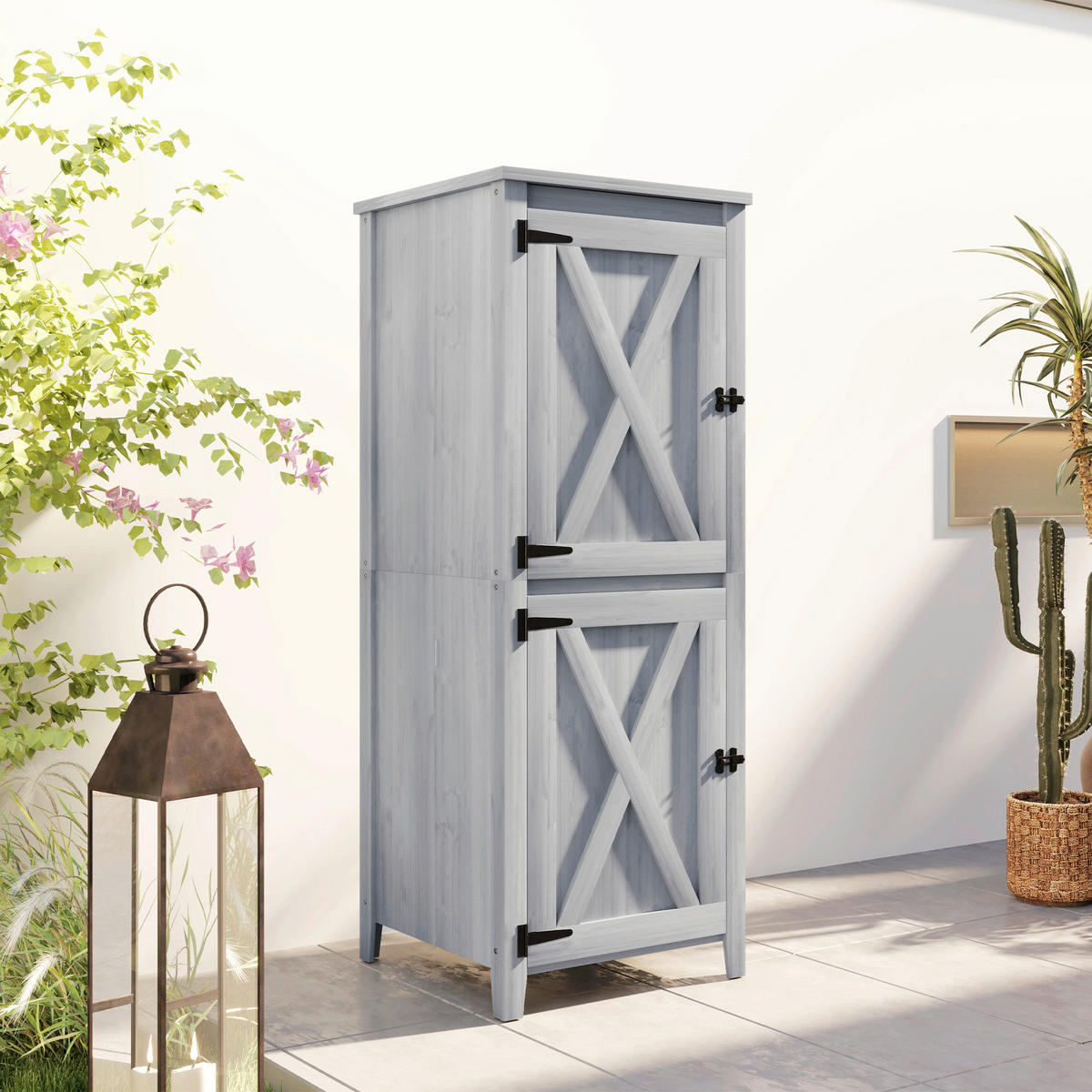 Outsunny Gartenschrank Gartenschrank - hellgrau (60,00/60,00/160,00cm) - Outsunny