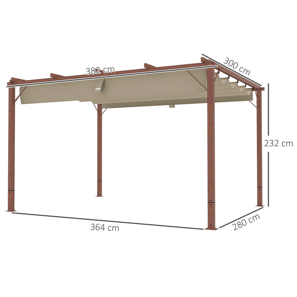 Outsunny Pergola natur Aluminium B/H/L: ca. 300x232x382 cm Pergola - natur (382,00/300,00/232,00cm) - Outsunny