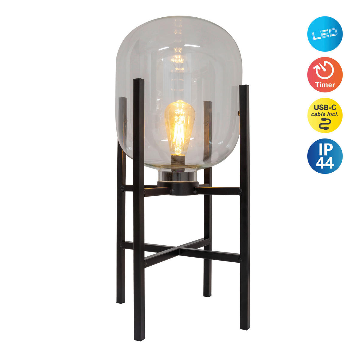 Näve Leuchten LED-Leuchten 5315422 schwarz Glas Kunststoff Metall B/H/T: ca. 26x58x26 cm null 1 Brennstellen Lora - schwarz (26,00/58,00/26,00cm) - Näve Leuchten