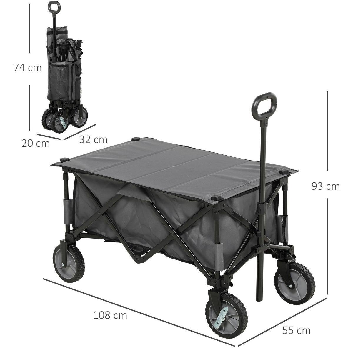 Outsunny Bollerwagen dunkelgrau B/H/L: ca. 55x93x108 cm Bollerwagen - dunkelgrau (108,00/55,00/93,00cm) - Outsunny