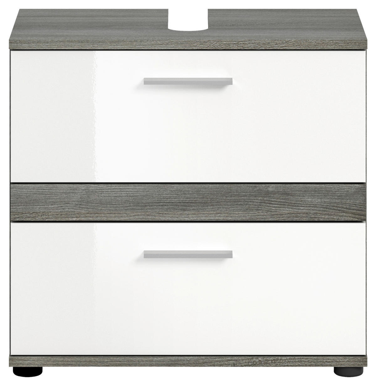 Waschbeckenunterschrank BLAKE Rauchsilber Nachbildung weiß Hochglanz B/H/T: ca. 60x57x34 cm BLAKE - weiß (60,00/57,00/34,00cm) - xonox.home