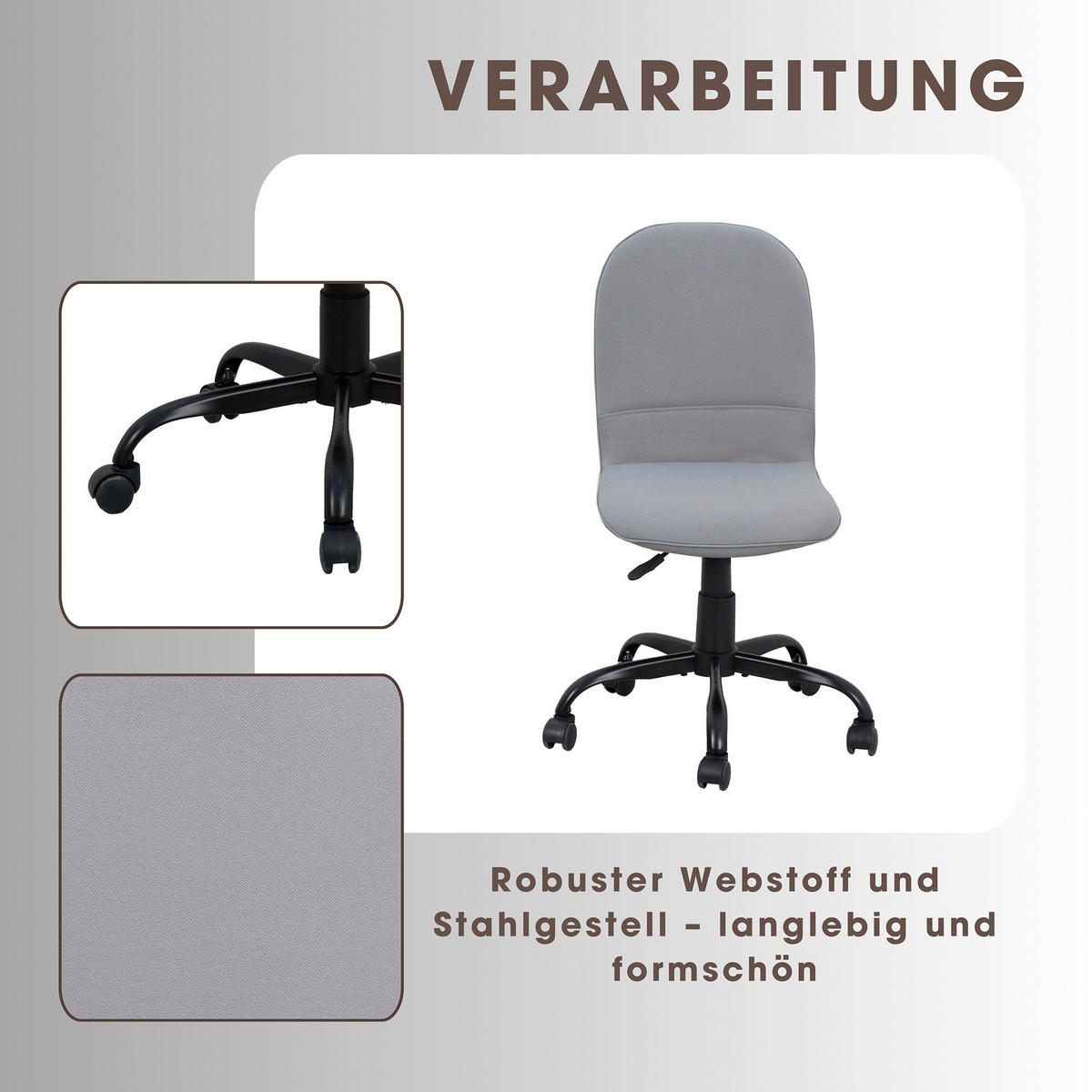 Drehstuhl TROLLY schwarz grau Metall Stoff TROLLY - schwarz/grau (42,00/95,00/54,00cm) - byLIVING