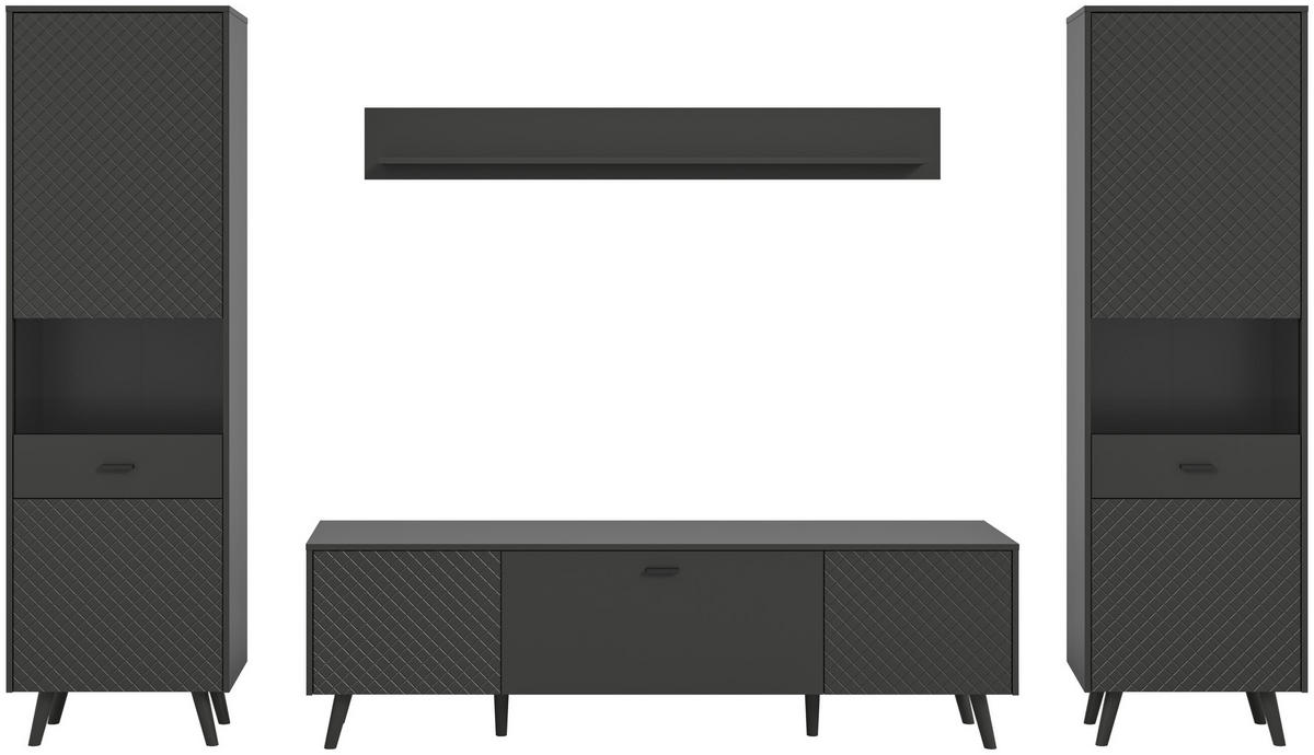 Wohnwand LINEA grau schwarz B/H/T: ca. 331x195x40 cm LINEA - schwarz/grau (331,00/195,00/40,00cm) - xonox.home
