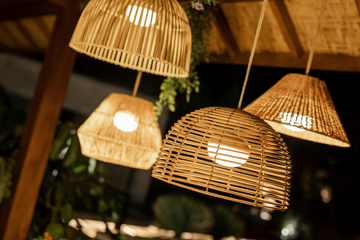 NewGarden LED-Pendelleuchte beige Rattan B/H/L: ca. 43,5x30,5x43,5 cm 1.0 Brennstellen REONA 30 - beige (43,50/43,50/30,50cm) - NewGarden