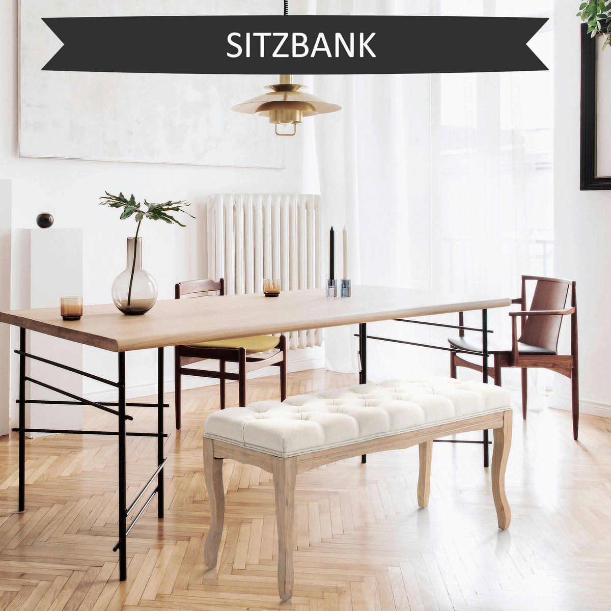 Polsterbank 837-178BG beige B/H/T: ca. 110x48x40 cm 837-178BG - beige/Eiche (110,00/48,00/40,00cm) - HOMCOM