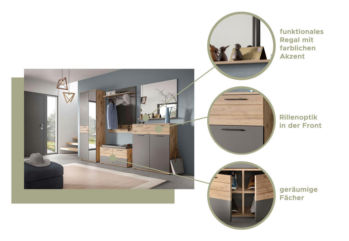 Wandspiegel Mason Nox Oak Nachbildung dunkelgrau B/H/T: ca. 90x84x16 cm Mason - dunkelgrau (90,00/84,00/16,00cm)